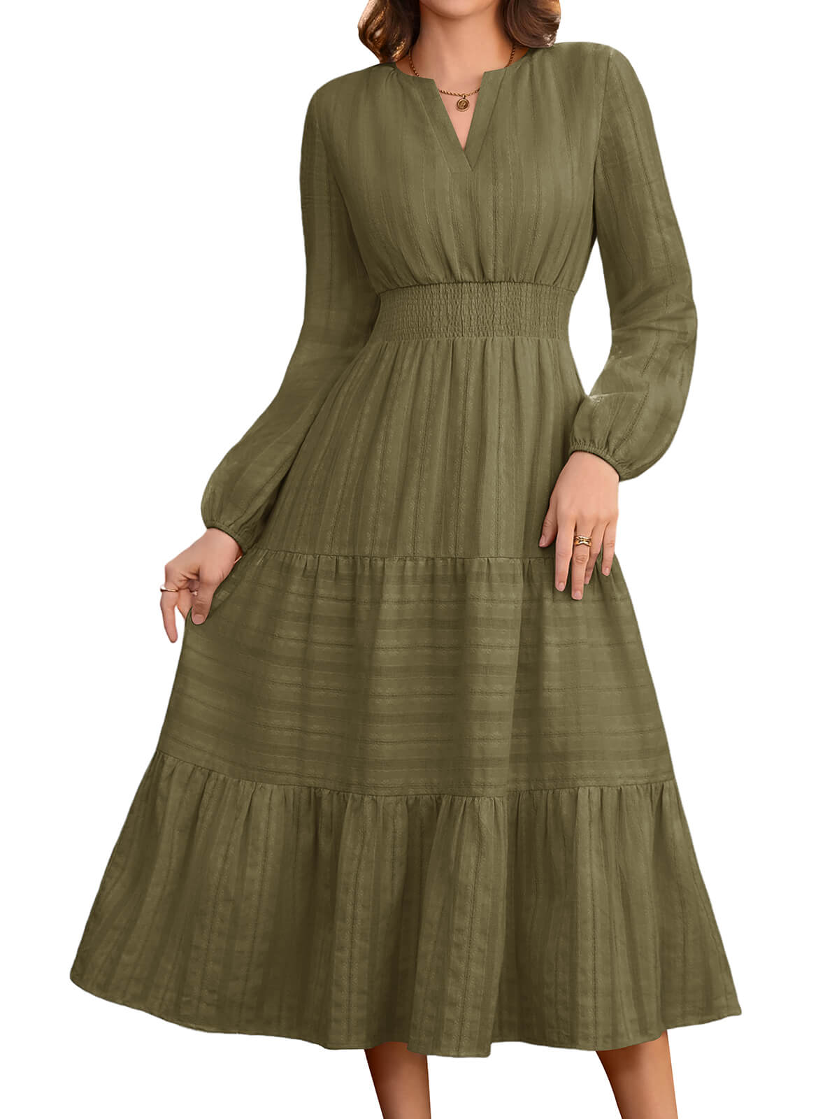 HEEKPEK Pure Cotton V-Neck Long Dress
