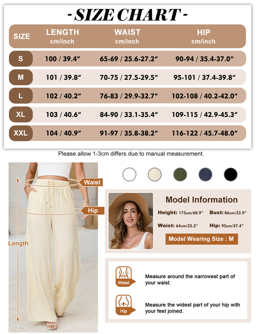 Damen Leinenhose Weites Bein