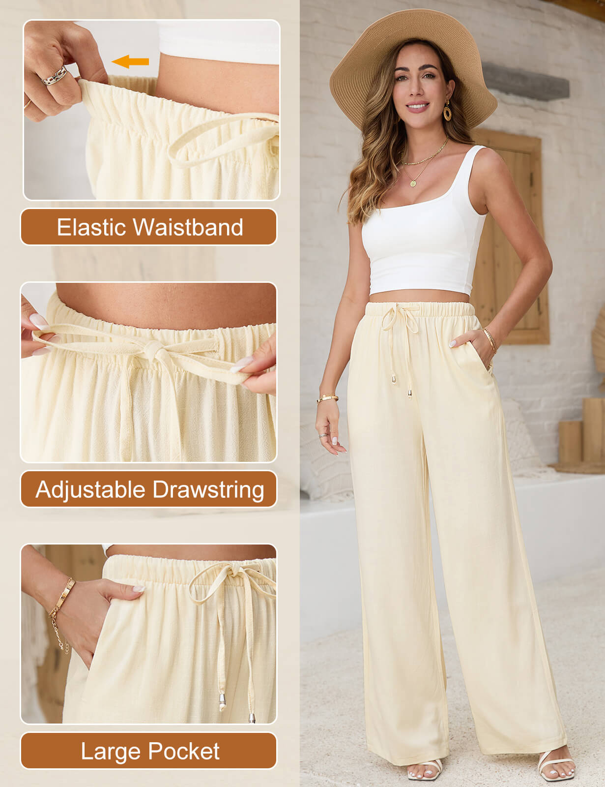 Damen Leinenhose Weites Bein