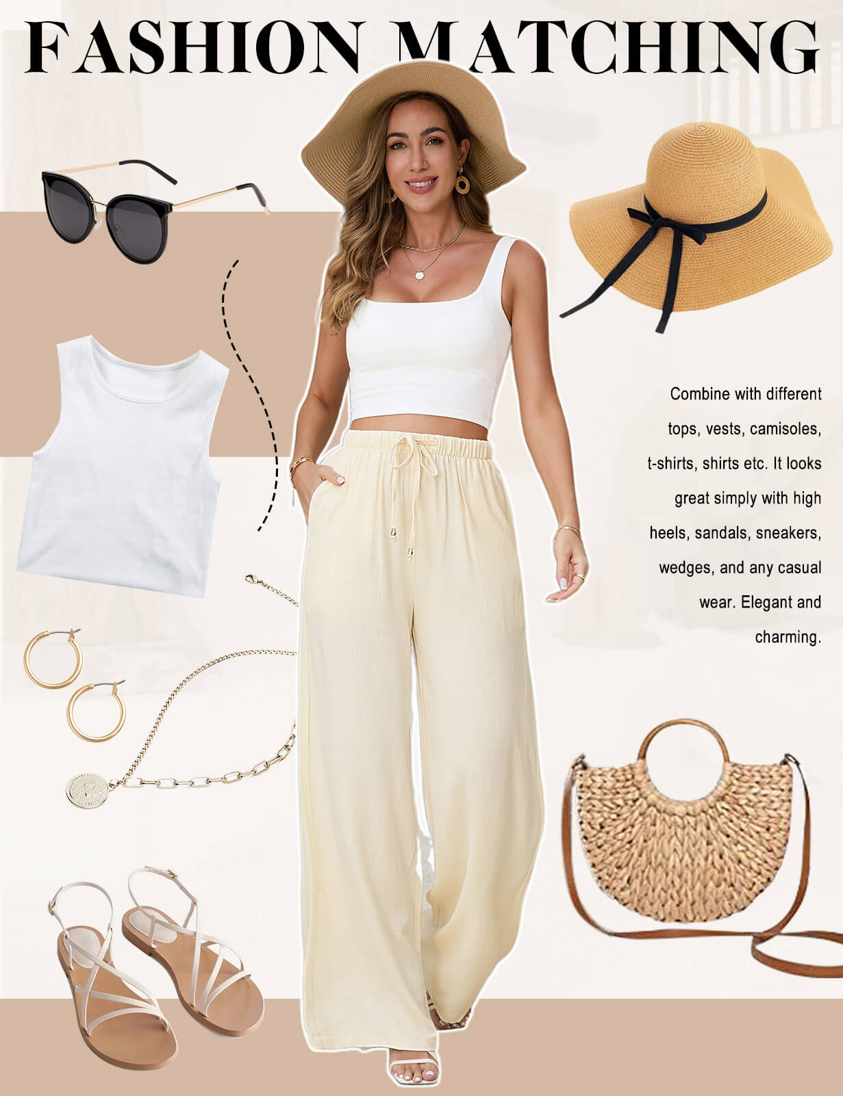Damen Leinenhose Weites Bein
