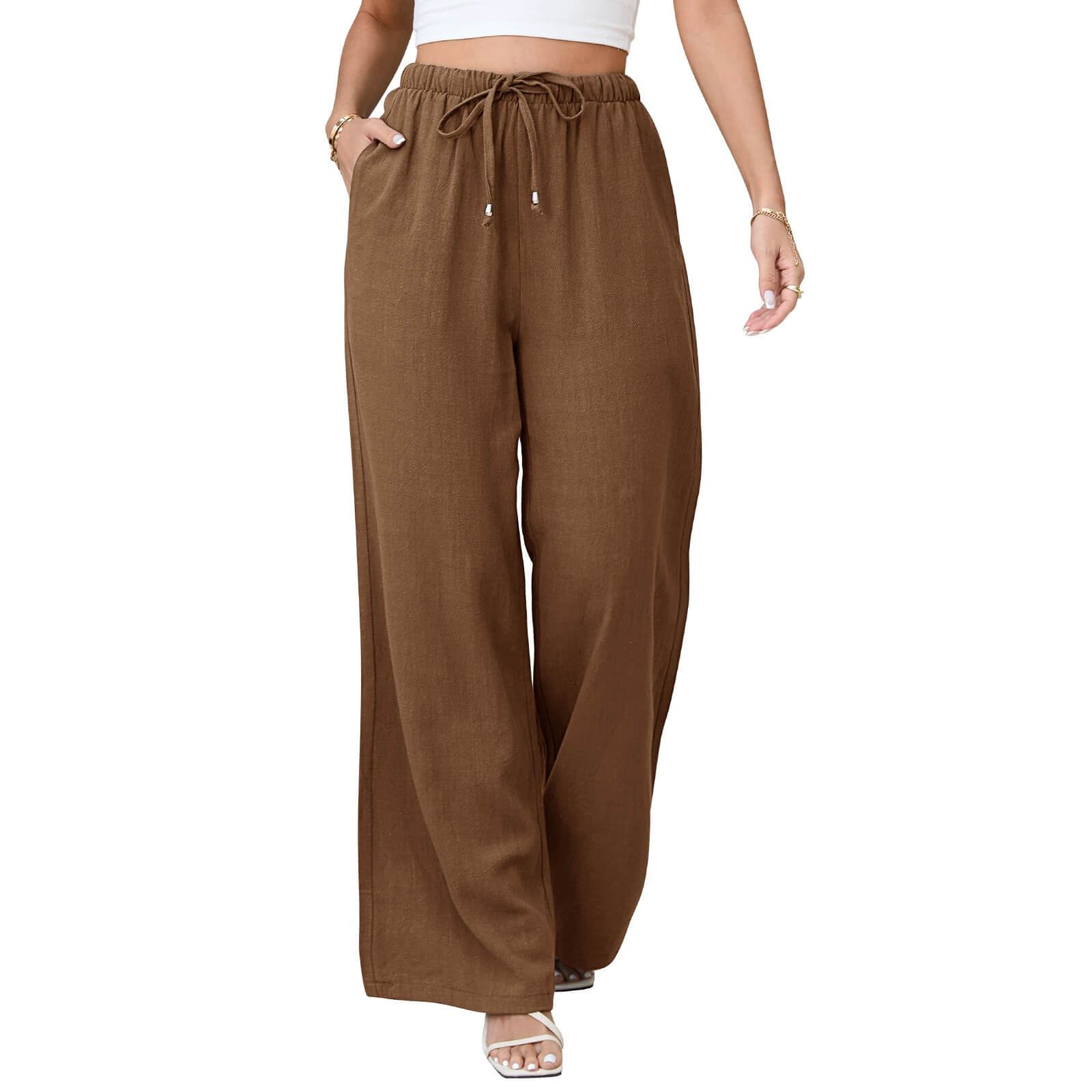 Womens Linen Wide Leg Pants