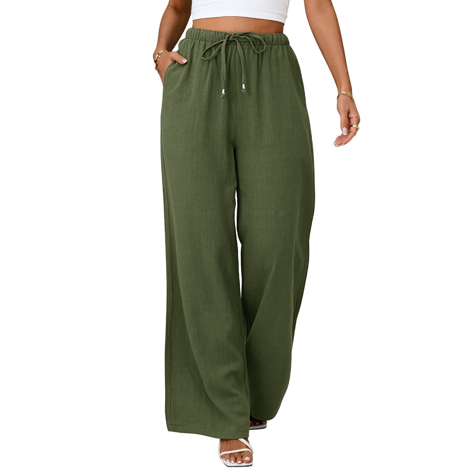 Womens Linen Wide Leg Pants