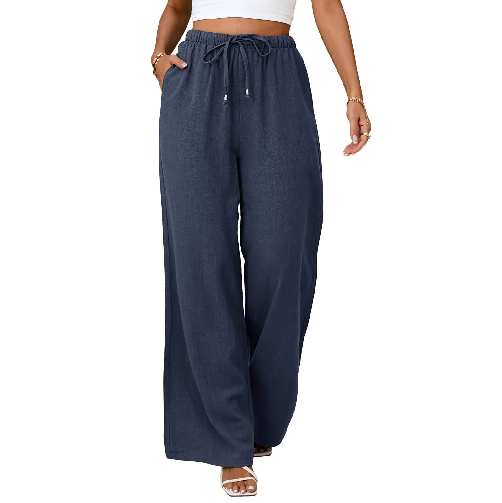 Womens Linen Wide Leg Pants