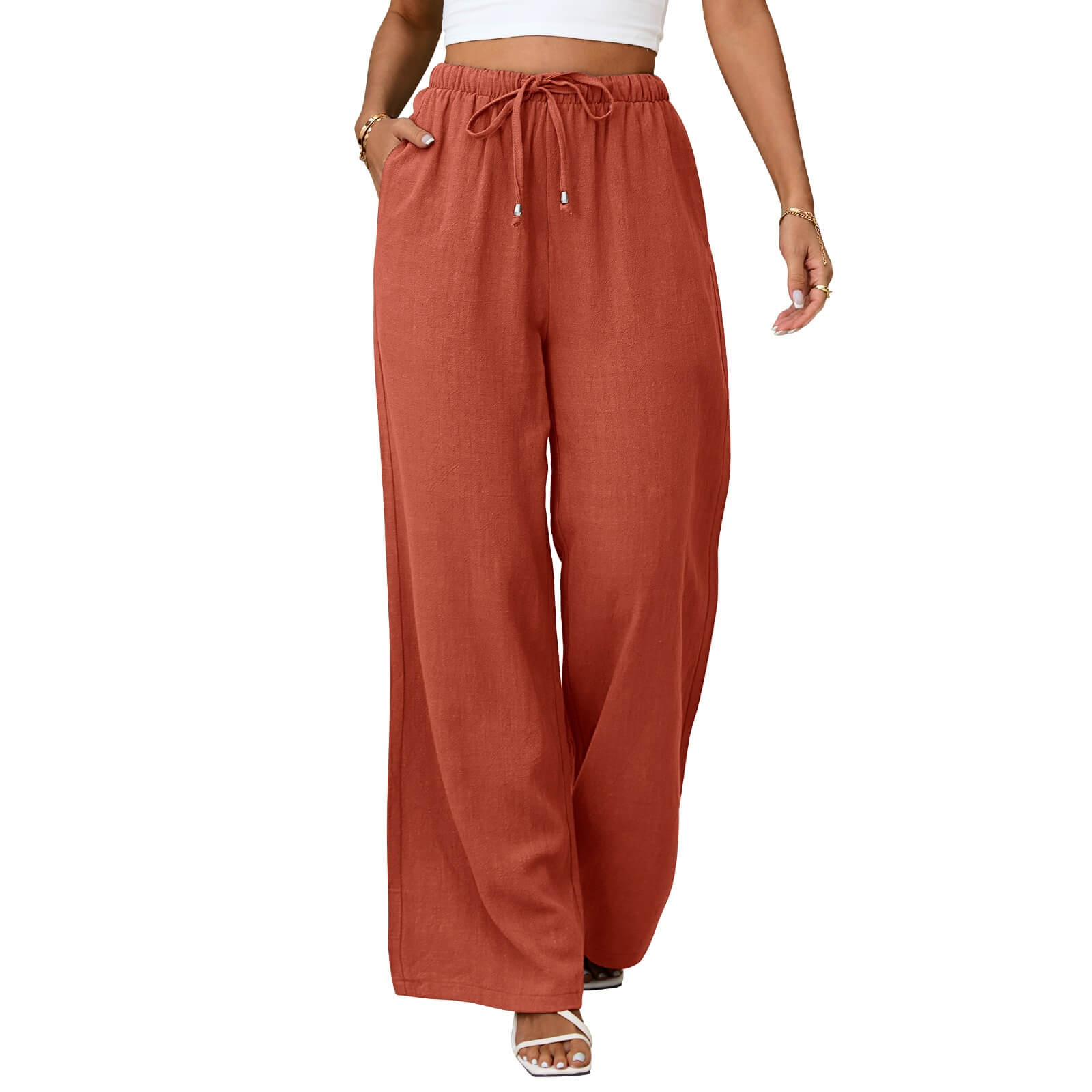 Womens Linen Wide Leg Pants