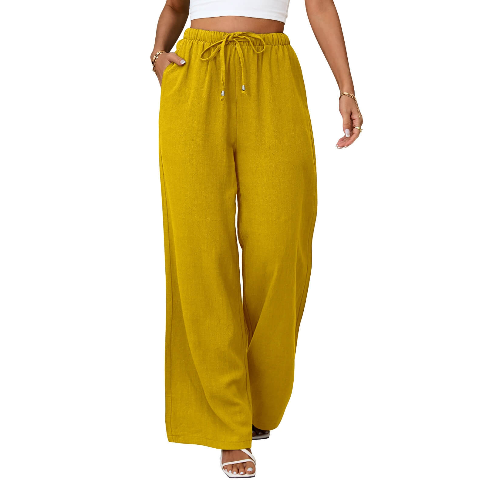 Womens Linen Wide Leg Pants