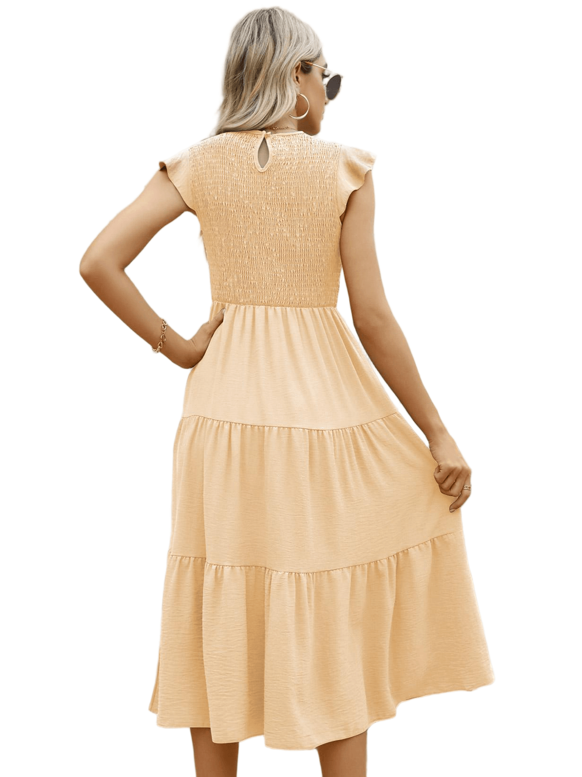 HEEKPEK Flutter Sleeve Tiered Pleated Maxi Dress