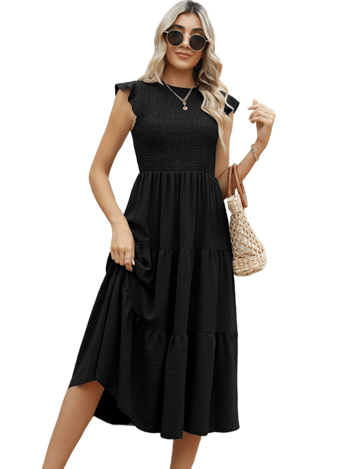 HEEKPEK Flutter Sleeve Tiered Pleated Maxi Dress