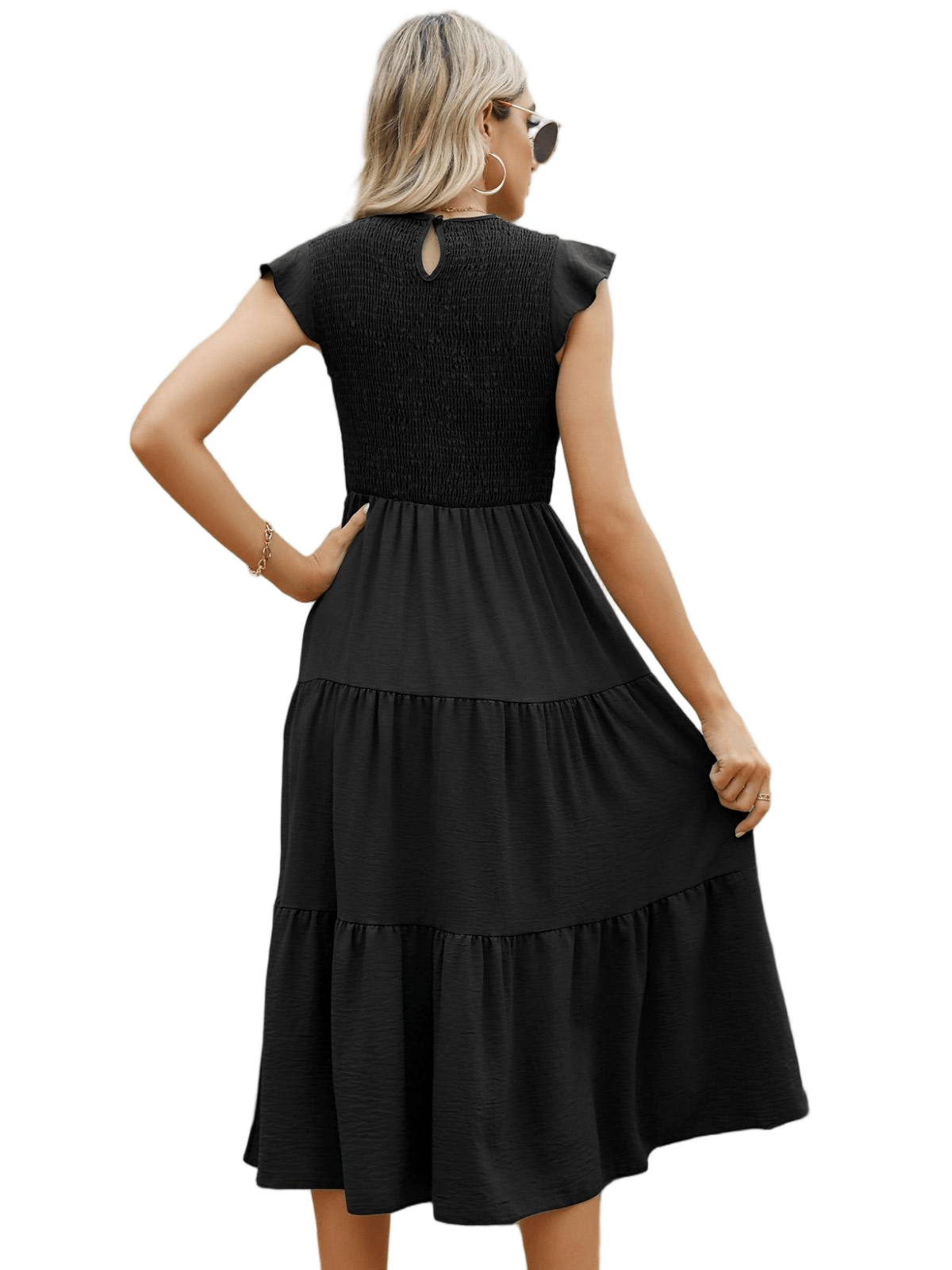 HEEKPEK Flutter Sleeve Tiered Pleated Maxi Dress