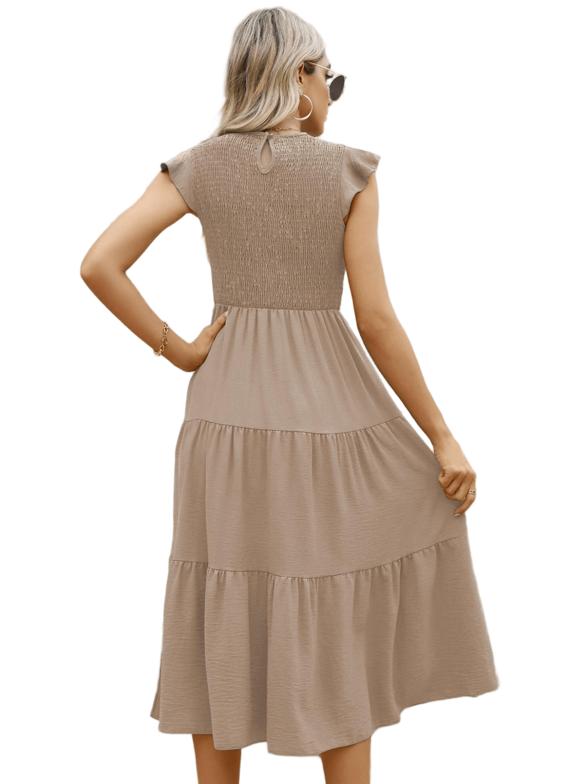 HEEKPEK Flutter Sleeve Tiered Pleated Maxi Dress