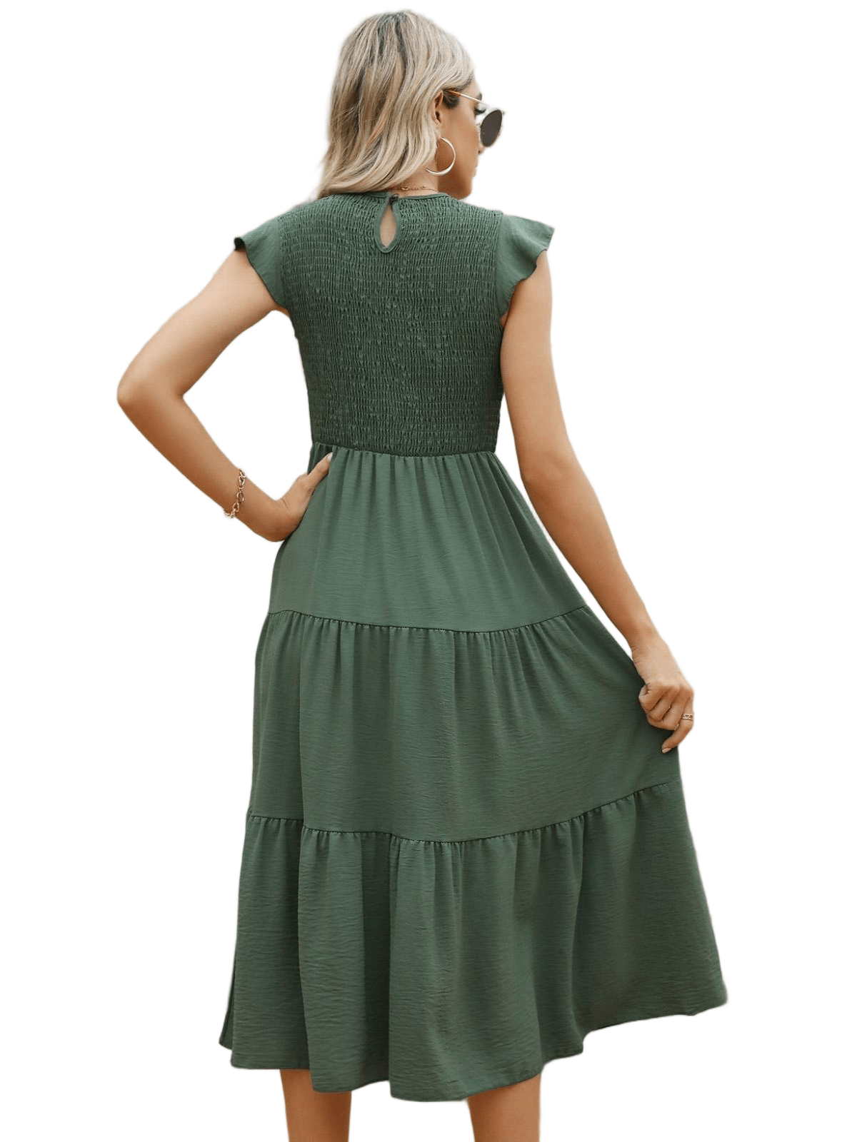 HEEKPEK Flutter Sleeve Tiered Pleated Maxi Dress