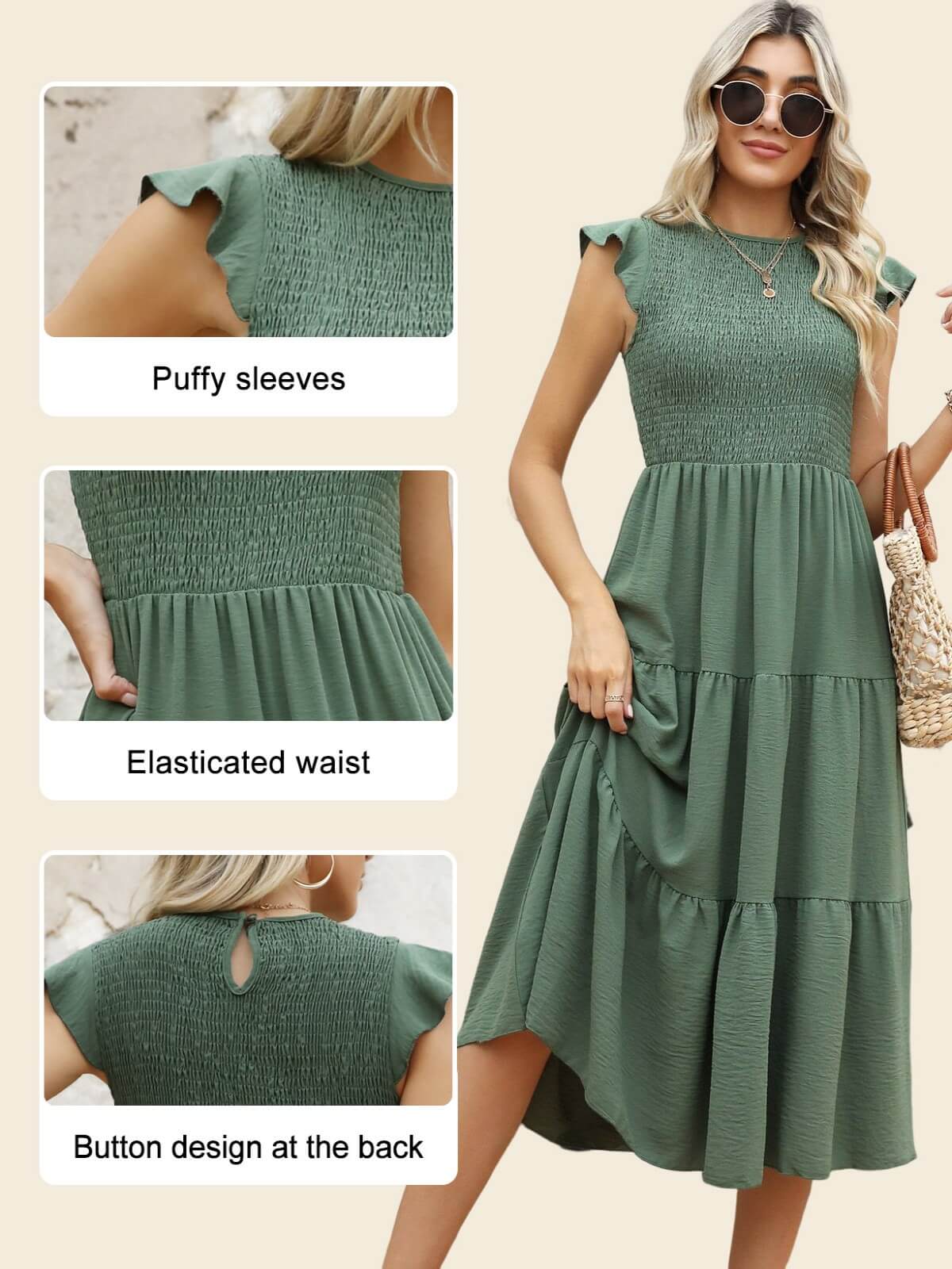 HEEKPEK Flutter Sleeve Tiered Pleated Maxi Dress
