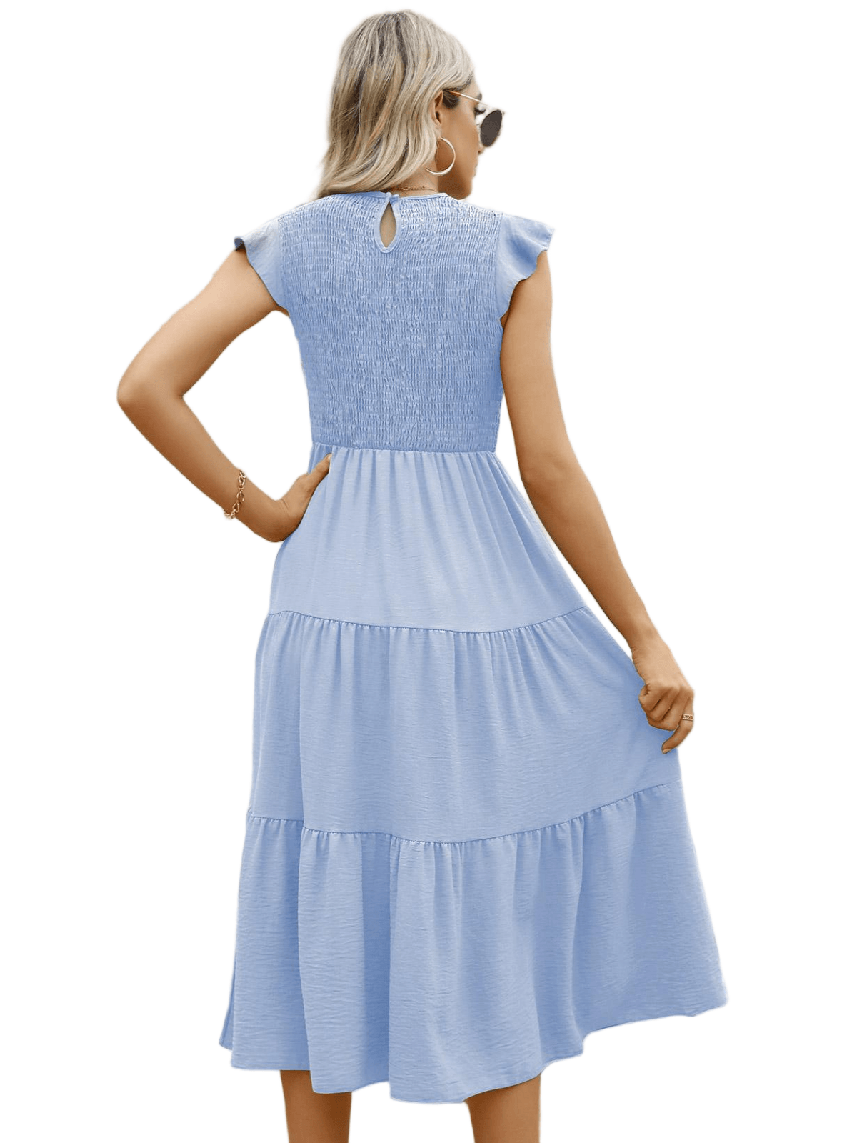 HEEKPEK Flutter Sleeve Tiered Pleated Maxi Dress