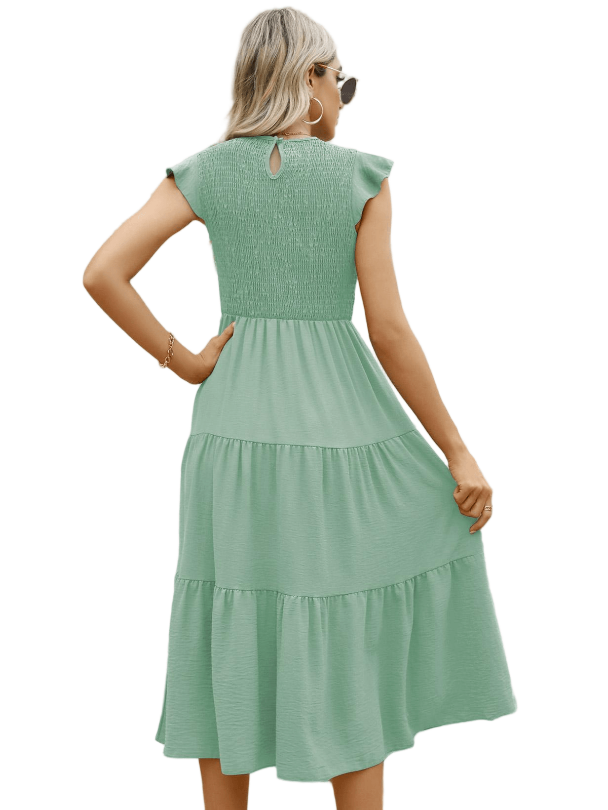 HEEKPEK Flutter Sleeve Tiered Pleated Maxi Dress