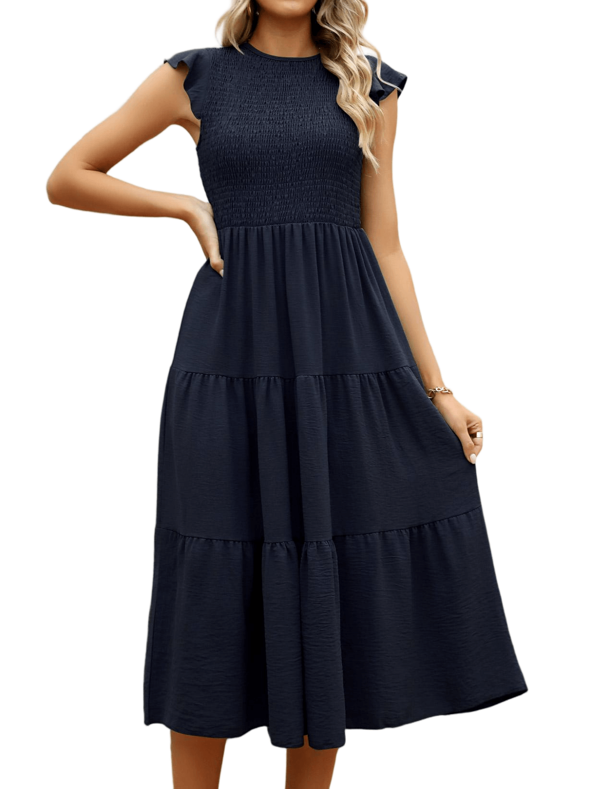 HEEKPEK Flutter Sleeve Tiered Pleated Maxi Dress