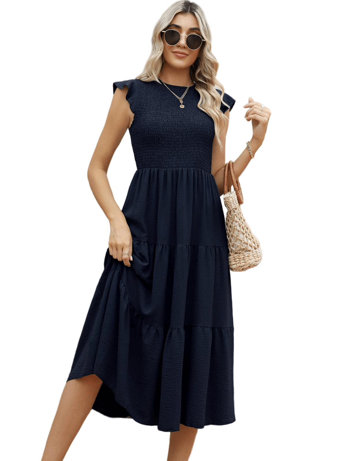 HEEKPEK Flutter Sleeve Tiered Pleated Maxi Dress