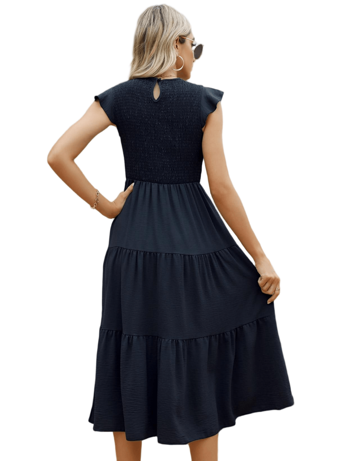 HEEKPEK Flutter Sleeve Tiered Pleated Maxi Dress