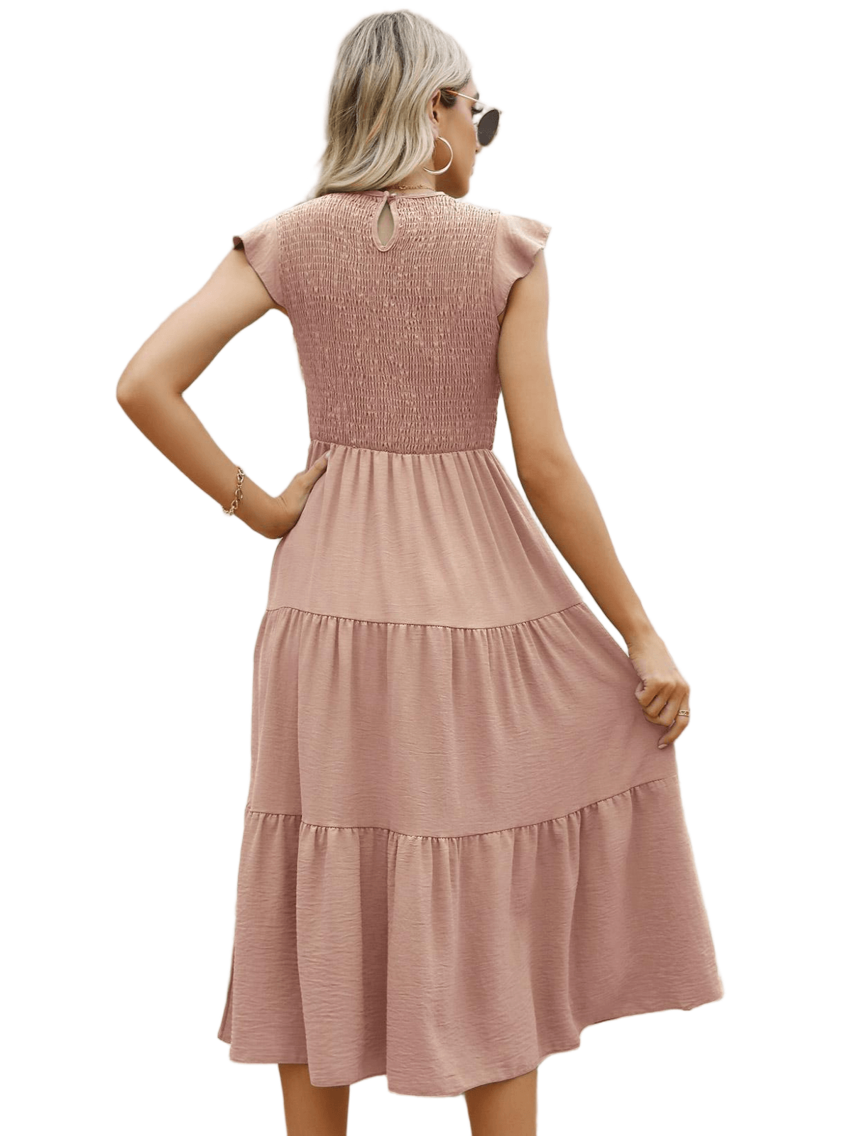 HEEKPEK Flutter Sleeve Tiered Pleated Maxi Dress