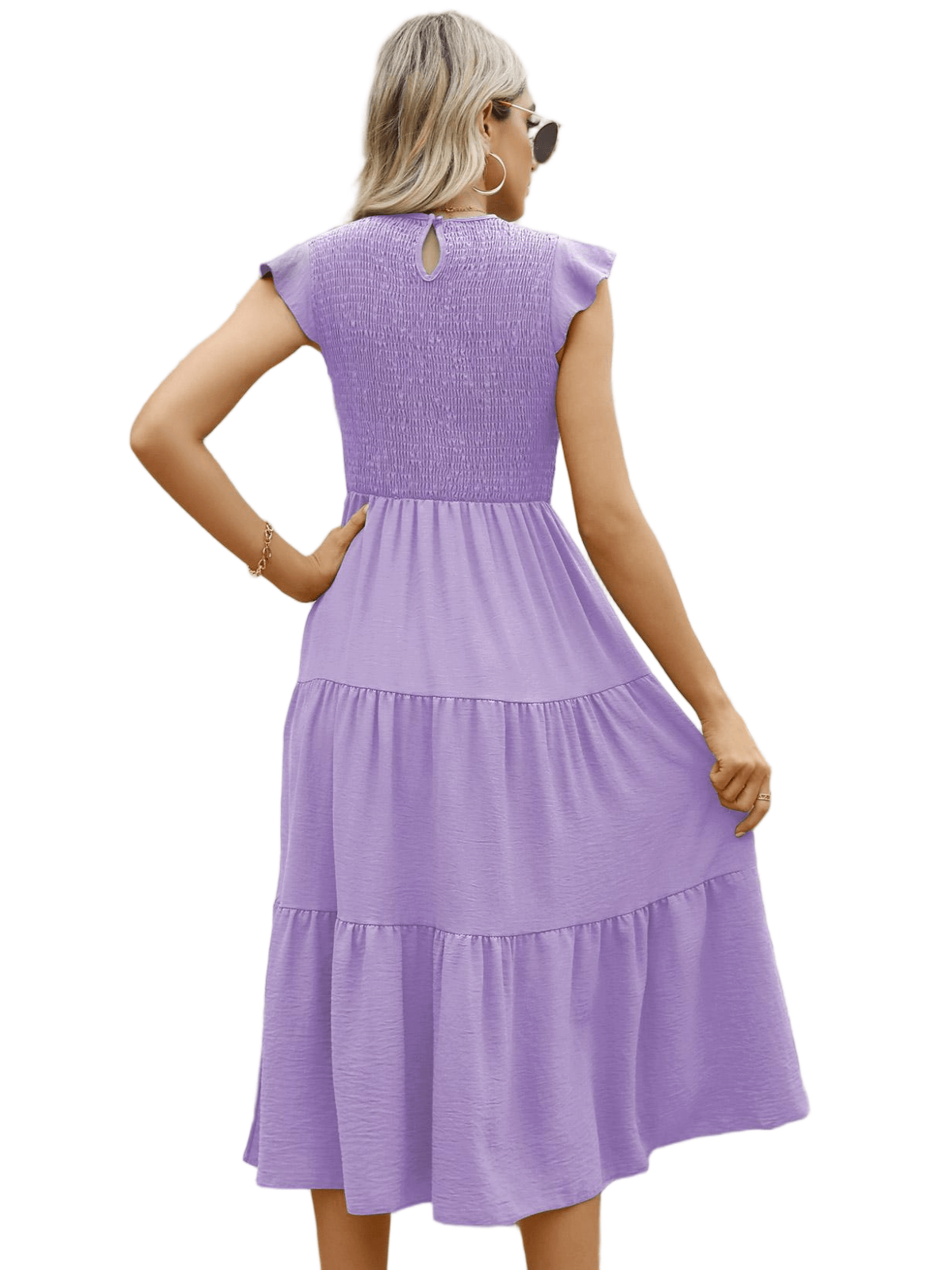 HEEKPEK Flutter Sleeve Tiered Pleated Maxi Dress