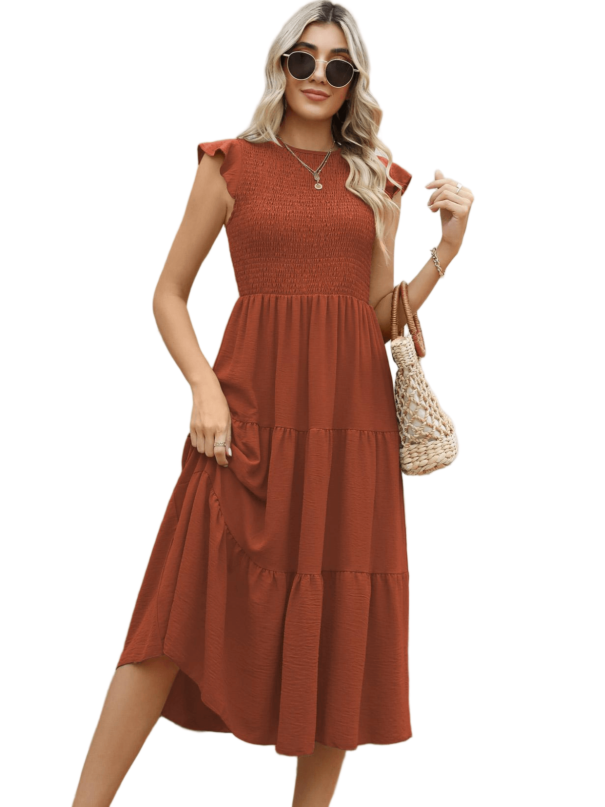 HEEKPEK Flutter Sleeve Tiered Pleated Maxi Dress