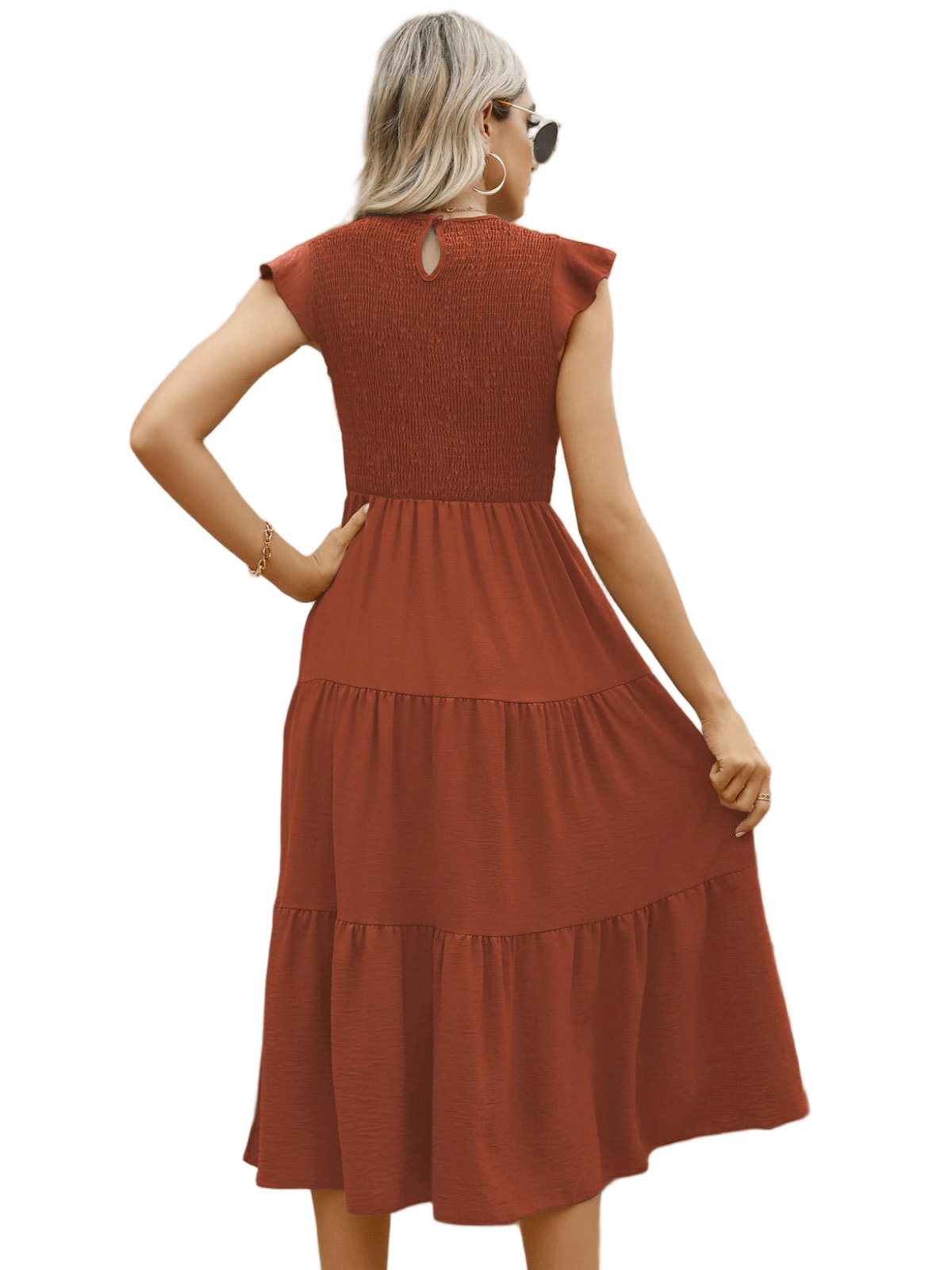 HEEKPEK Flutter Sleeve Tiered Pleated Maxi Dress