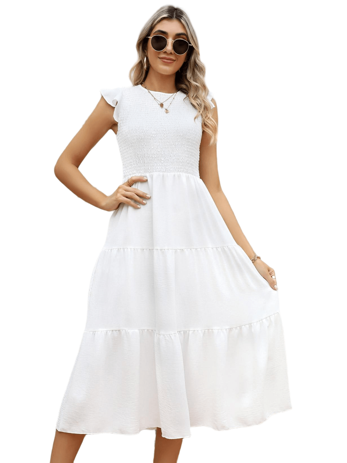 HEEKPEK Flutter Sleeve Tiered Pleated Maxi Dress