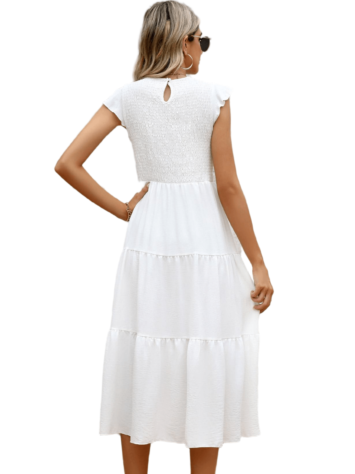 HEEKPEK Flutter Sleeve Tiered Pleated Maxi Dress