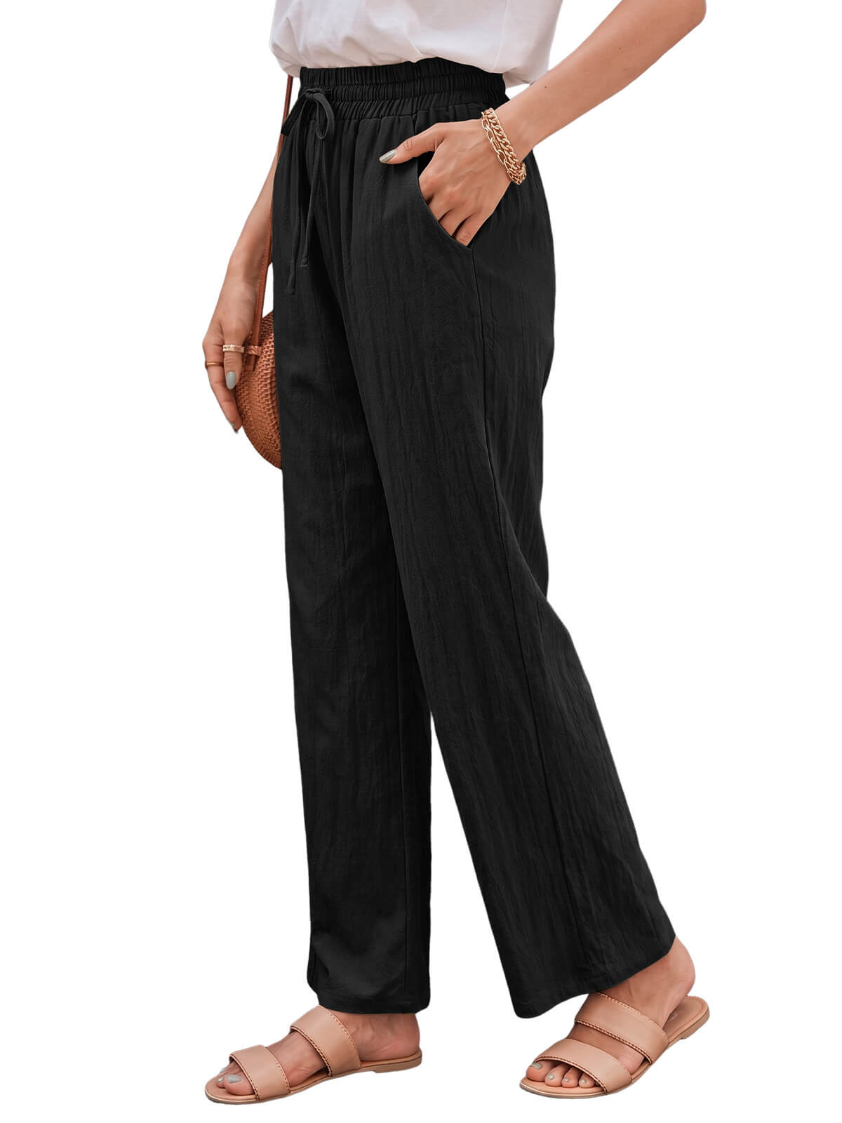 Damen Leinenhose Weites Bein