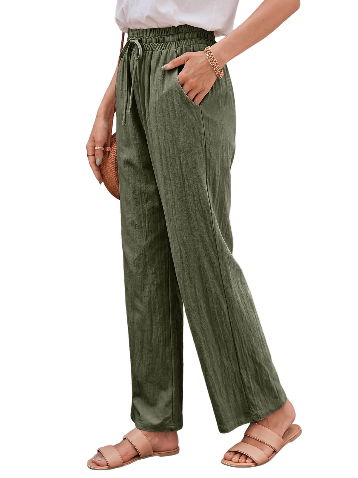 Damen Leinenhose Weites Bein
