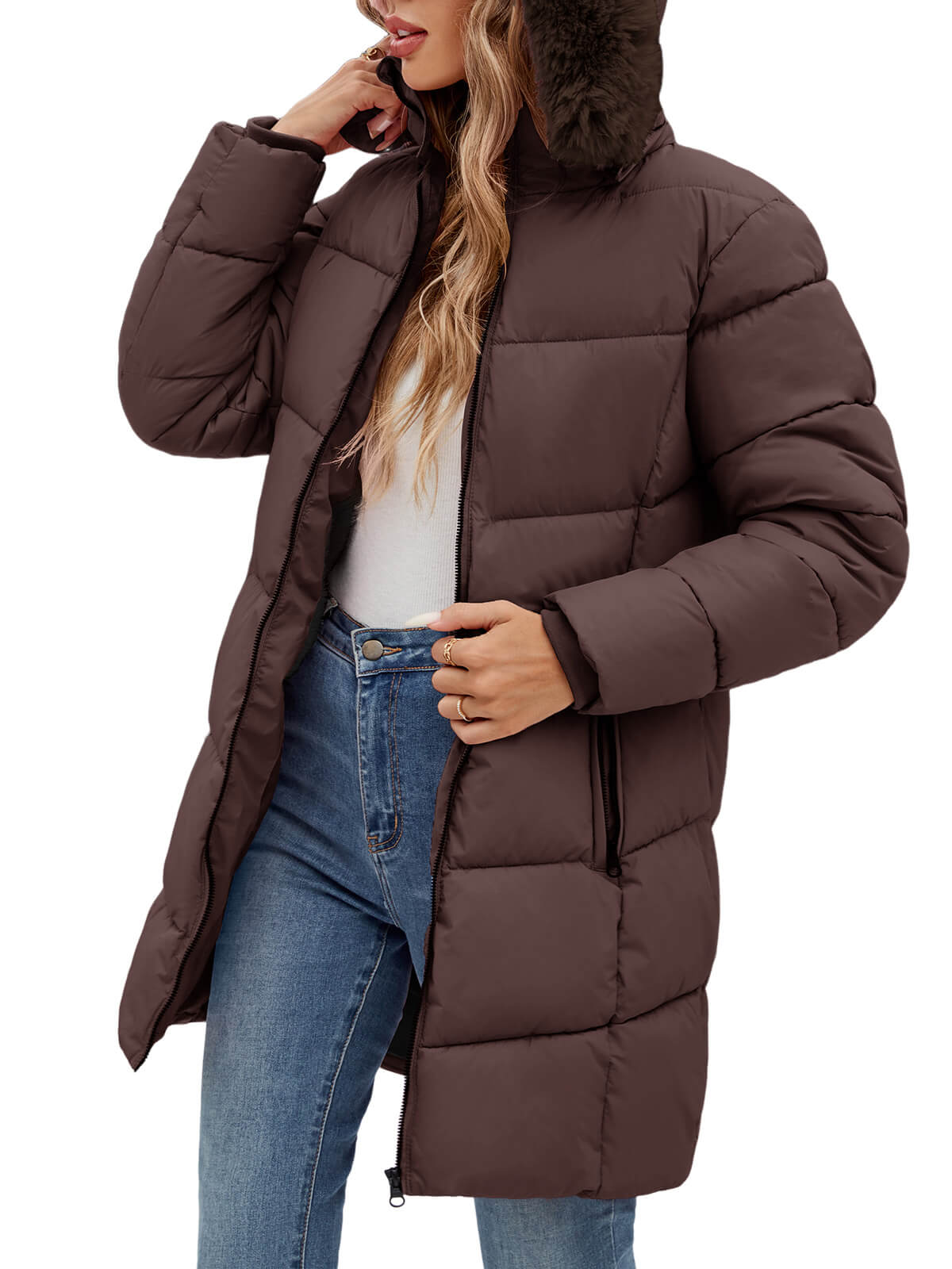 HEEKPEK Womens Long Winter Parka Hooded Puffer Jacket Water Repellent Fleece Lined Coat
