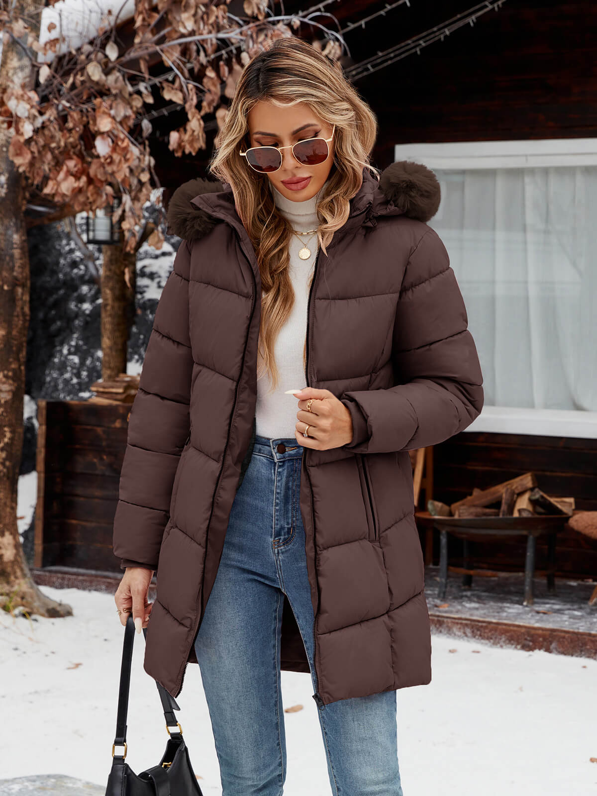 HEEKPEK Womens Long Winter Parka Hooded Puffer Jacket Water Repellent Fleece Lined Coat