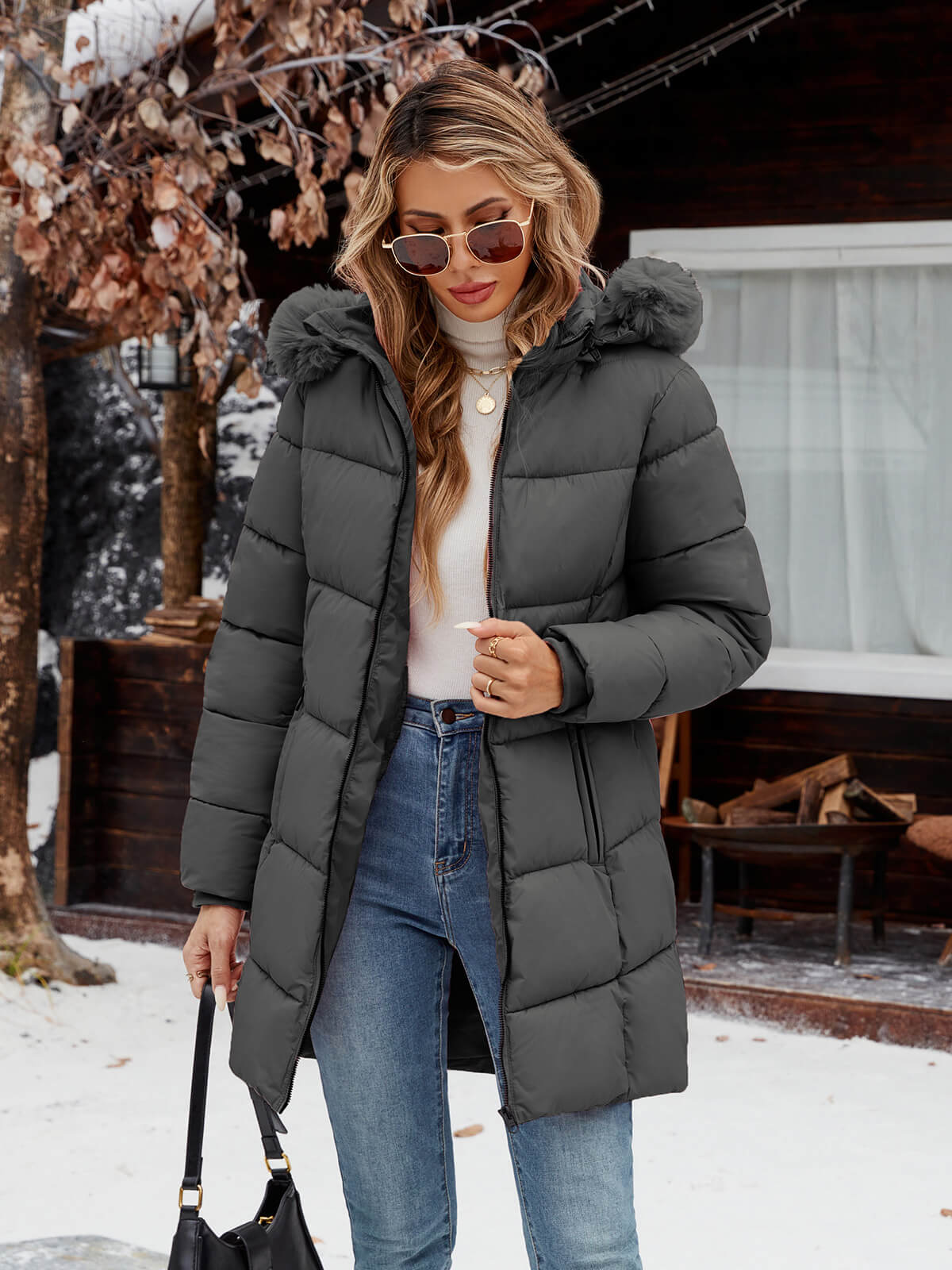 HEEKPEK Womens Long Winter Parka Hooded Puffer Jacket Water Repellent Fleece Lined Coat