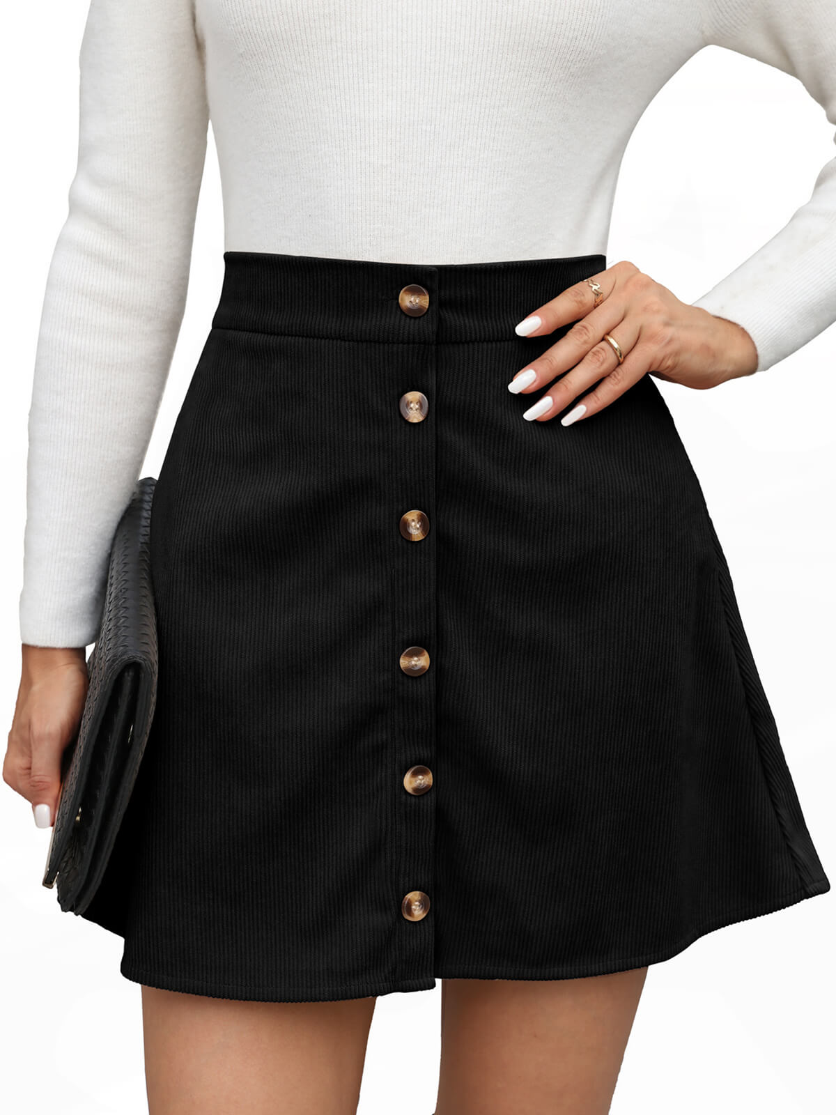 Women's button-down vintage corduroy midi skirt