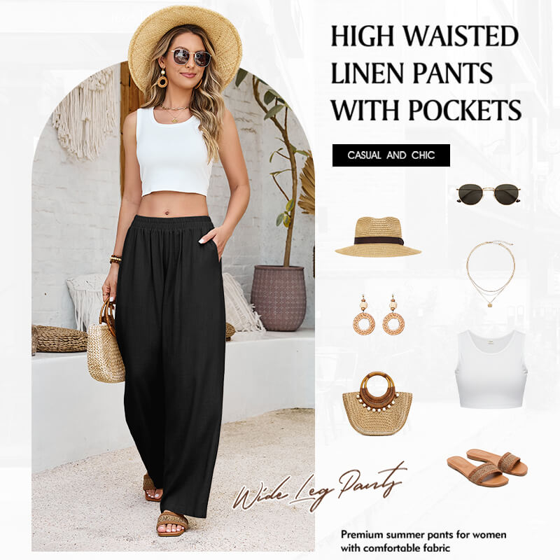 Damen Leinenhose Weites Bein