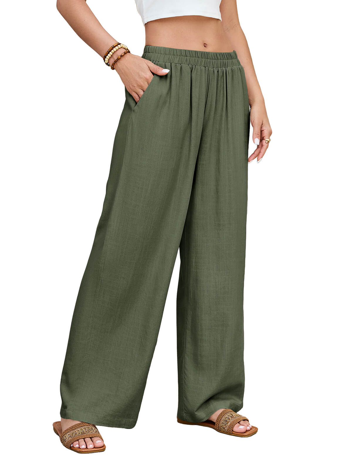 Damen Leinenhose Weites Bein