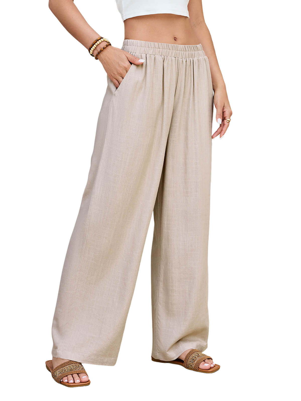 Damen Leinenhose Weites Bein