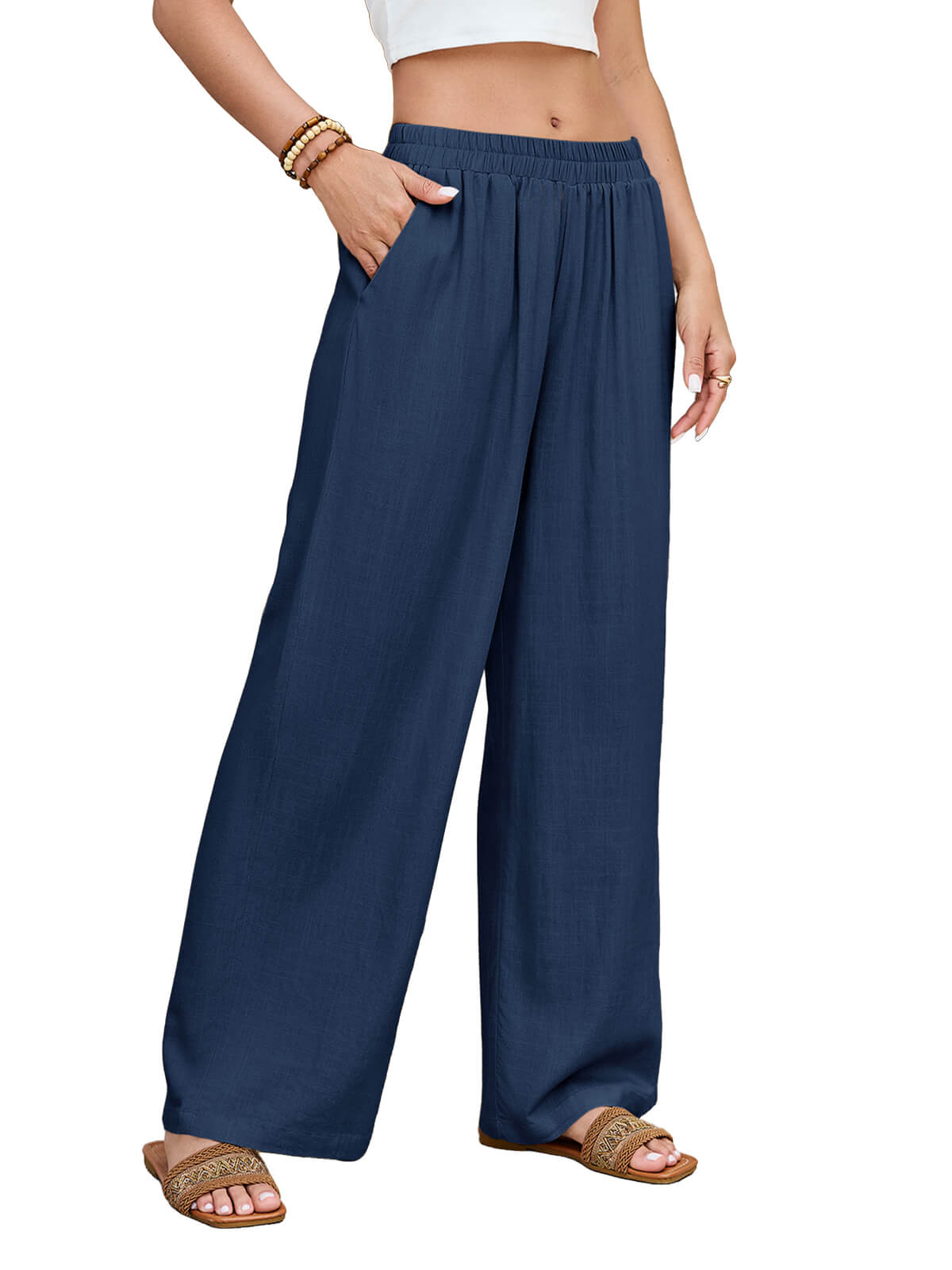 Damen Leinenhose Weites Bein