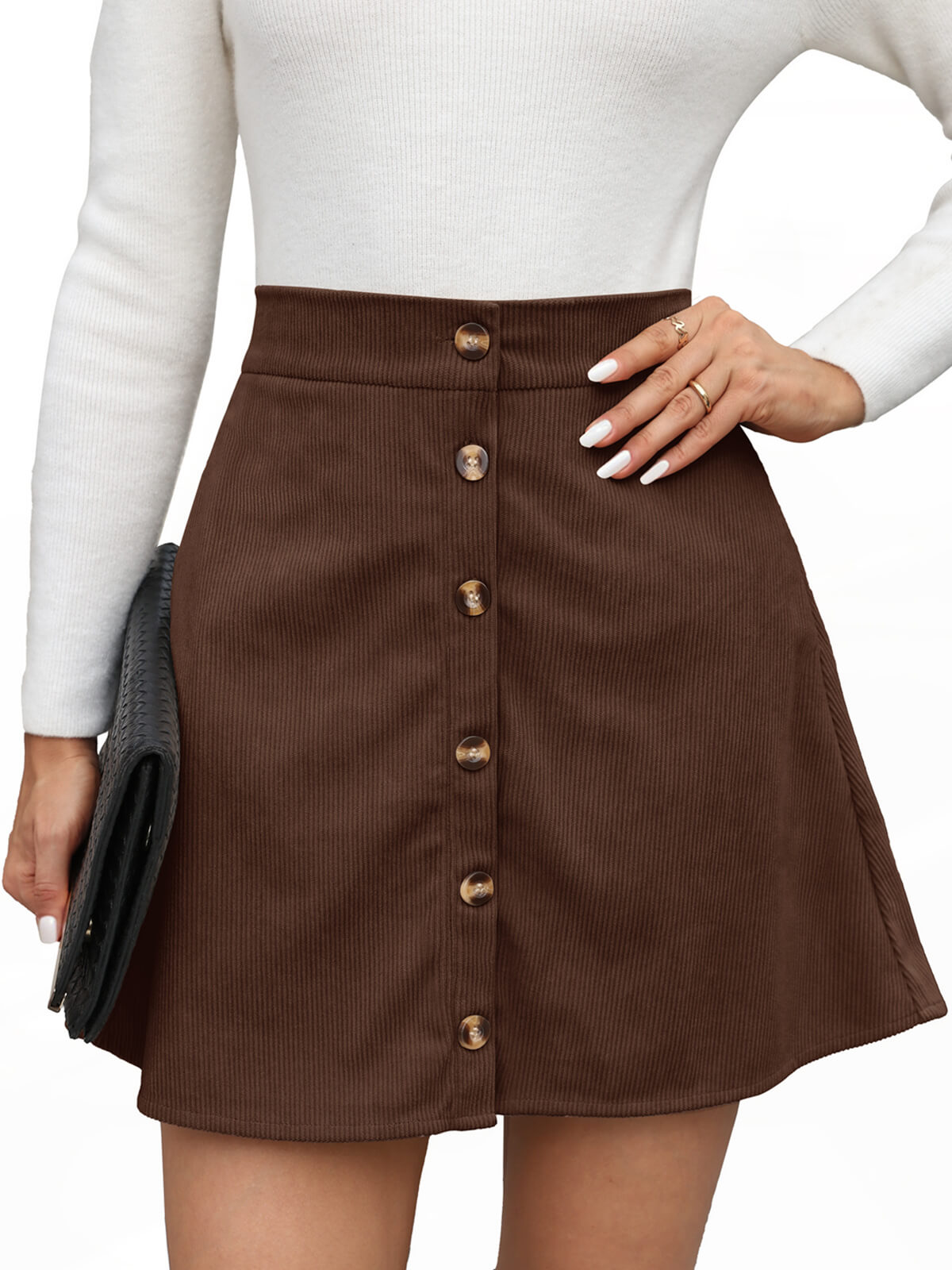 Women's button-down vintage corduroy midi skirt