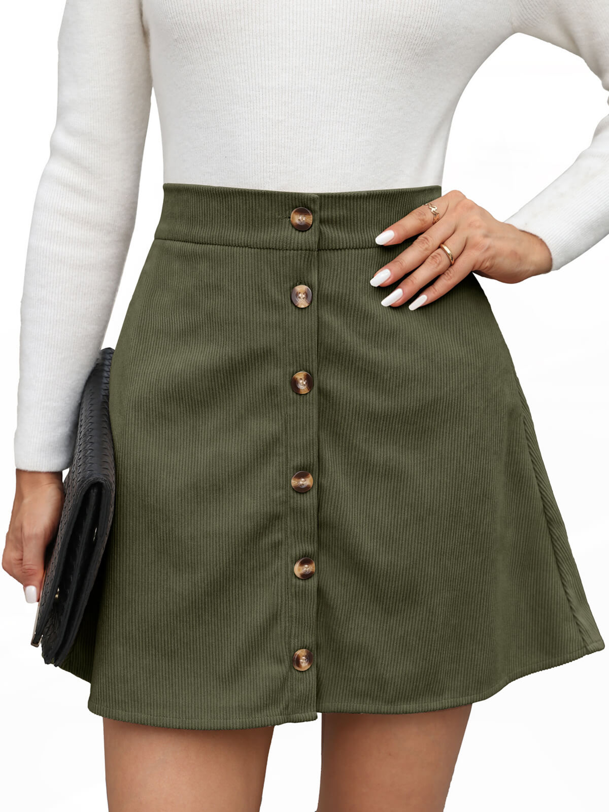 Women's button-down vintage corduroy midi skirt