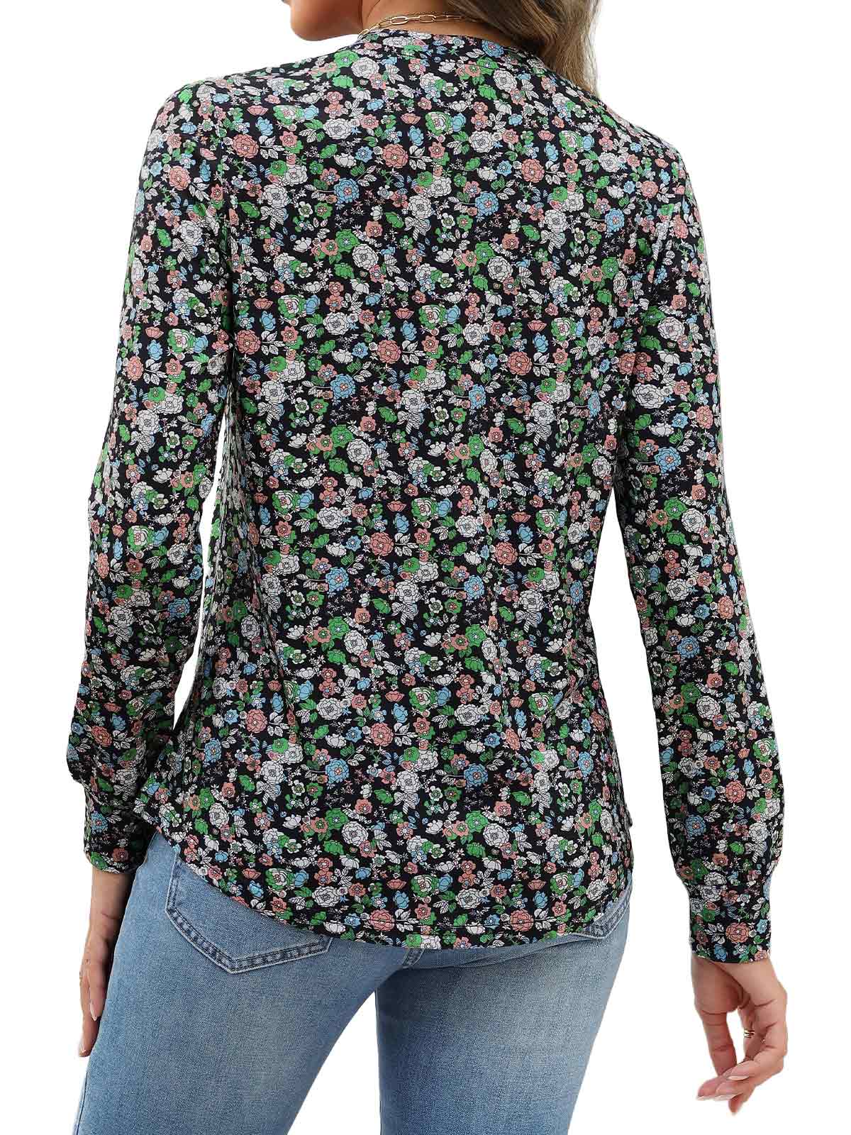 HEEKPEK Womens Floral Printed Long Sleeve Tunic Top Casual Tee