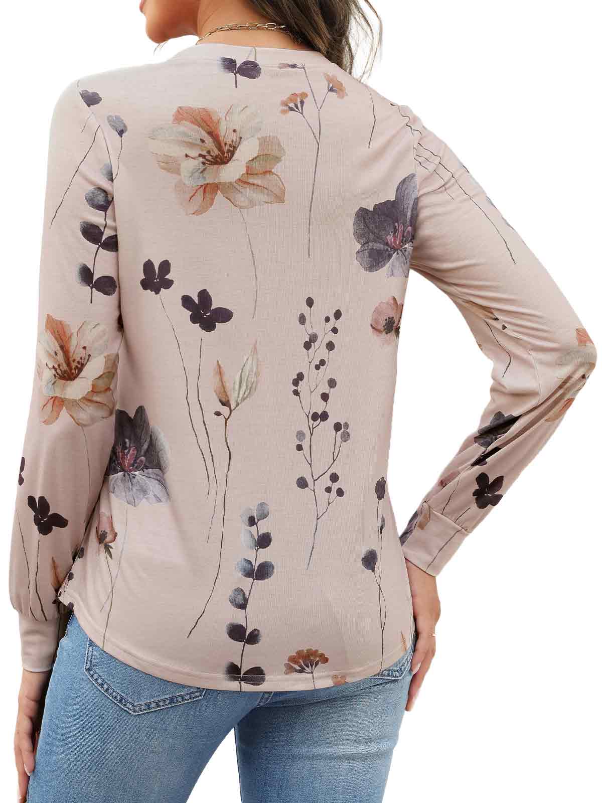 HEEKPEK Womens Floral Printed Long Sleeve Tunic Top Casual Tee