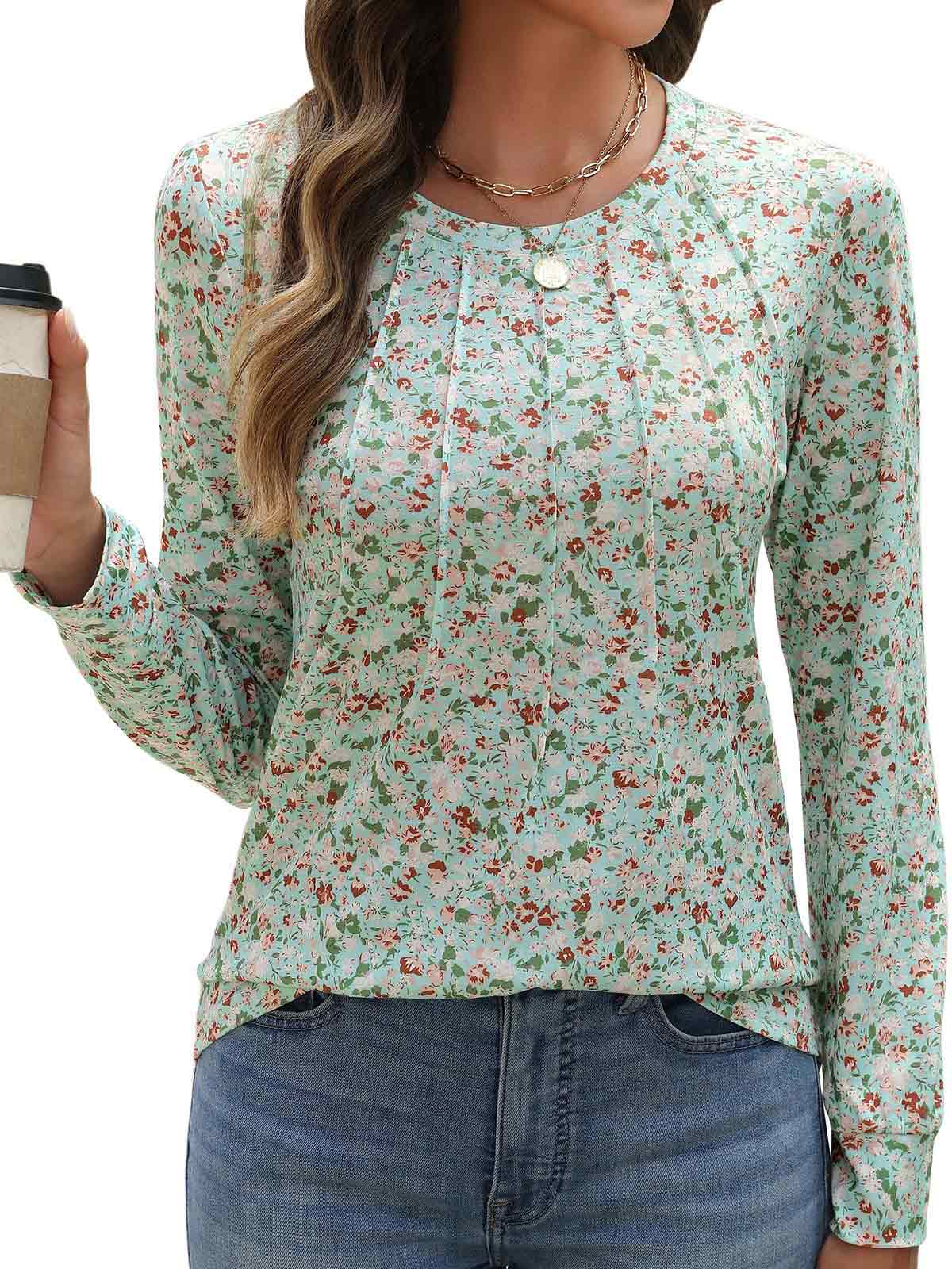 HEEKPEK Womens Floral Printed Long Sleeve Tunic Top Casual Tee
