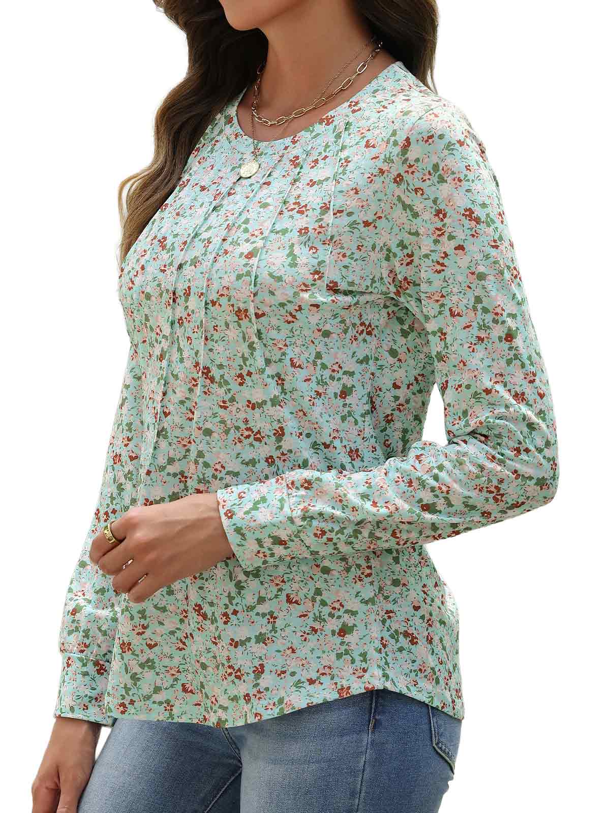 HEEKPEK Womens Floral Printed Long Sleeve Tunic Top Casual Tee