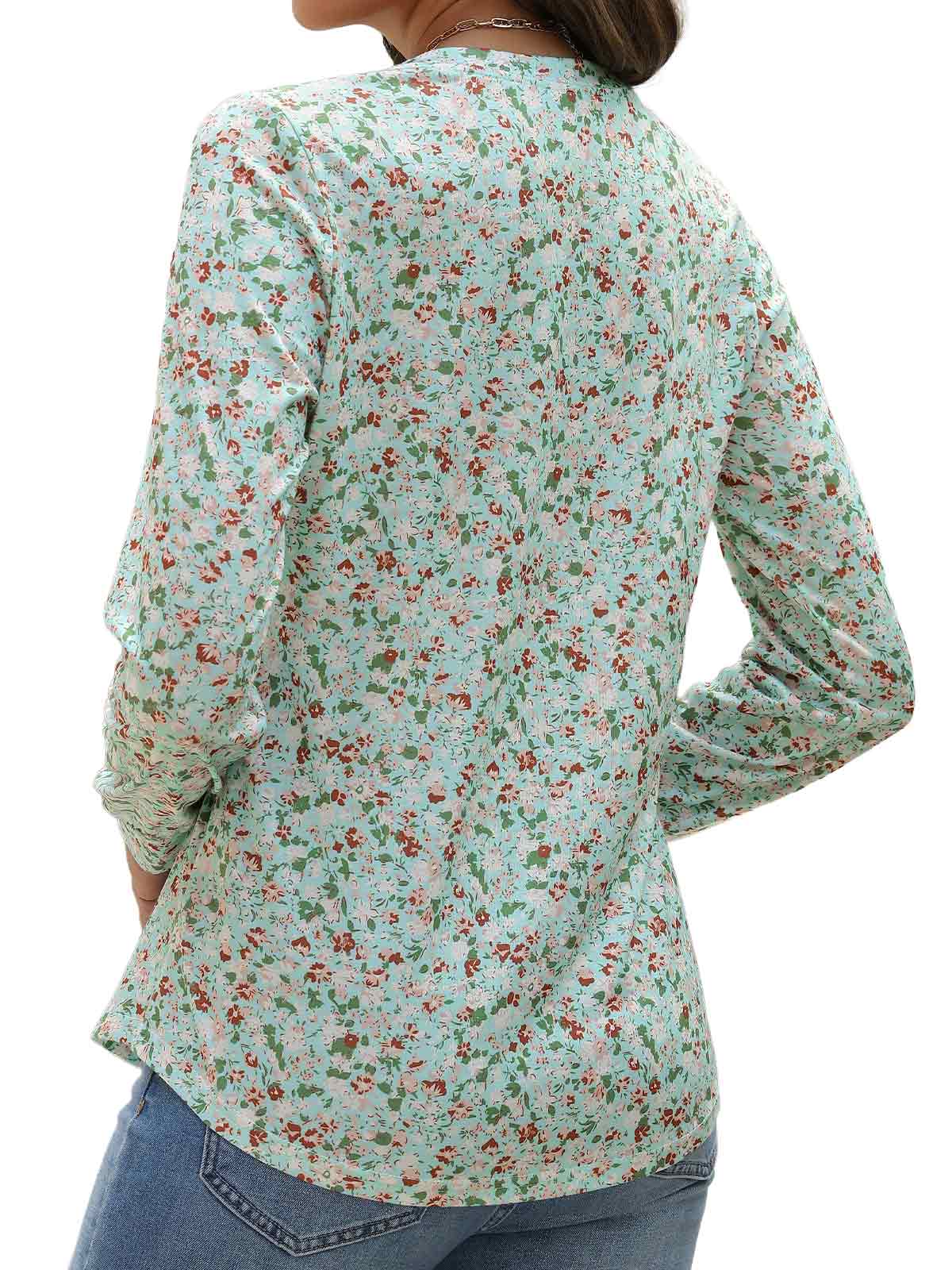 HEEKPEK Womens Floral Printed Long Sleeve Tunic Top Casual Tee