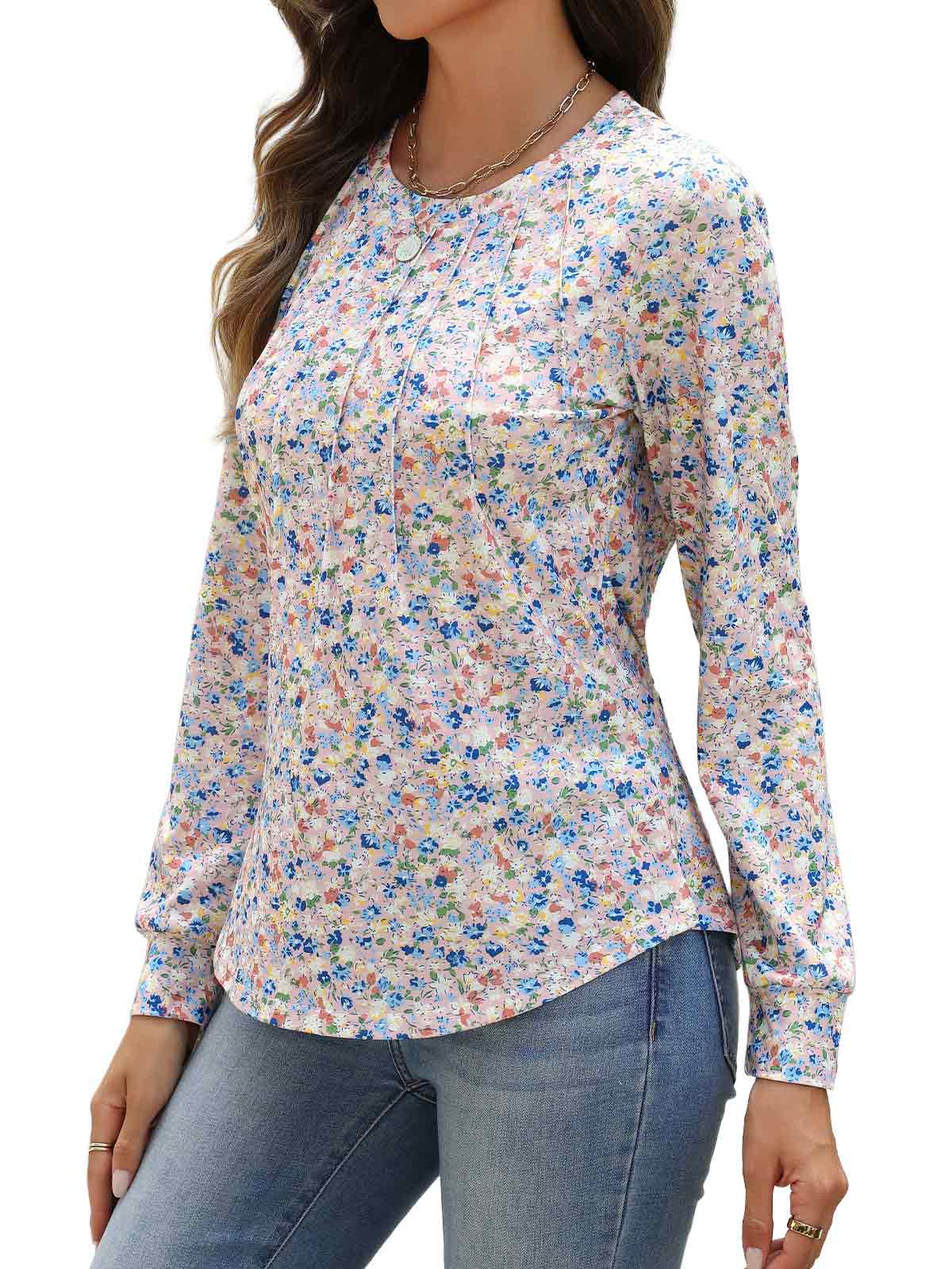 HEEKPEK Womens Floral Printed Long Sleeve Tunic Top Casual Tee