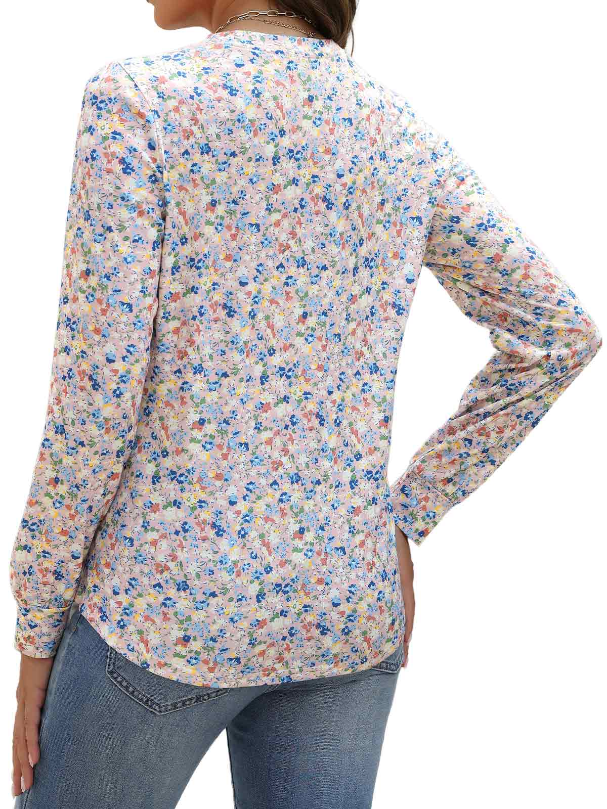 HEEKPEK Womens Floral Printed Long Sleeve Tunic Top Casual Tee