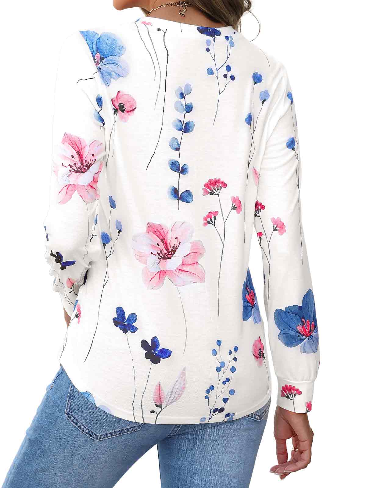 HEEKPEK Womens Floral Printed Long Sleeve Tunic Top Casual Tee