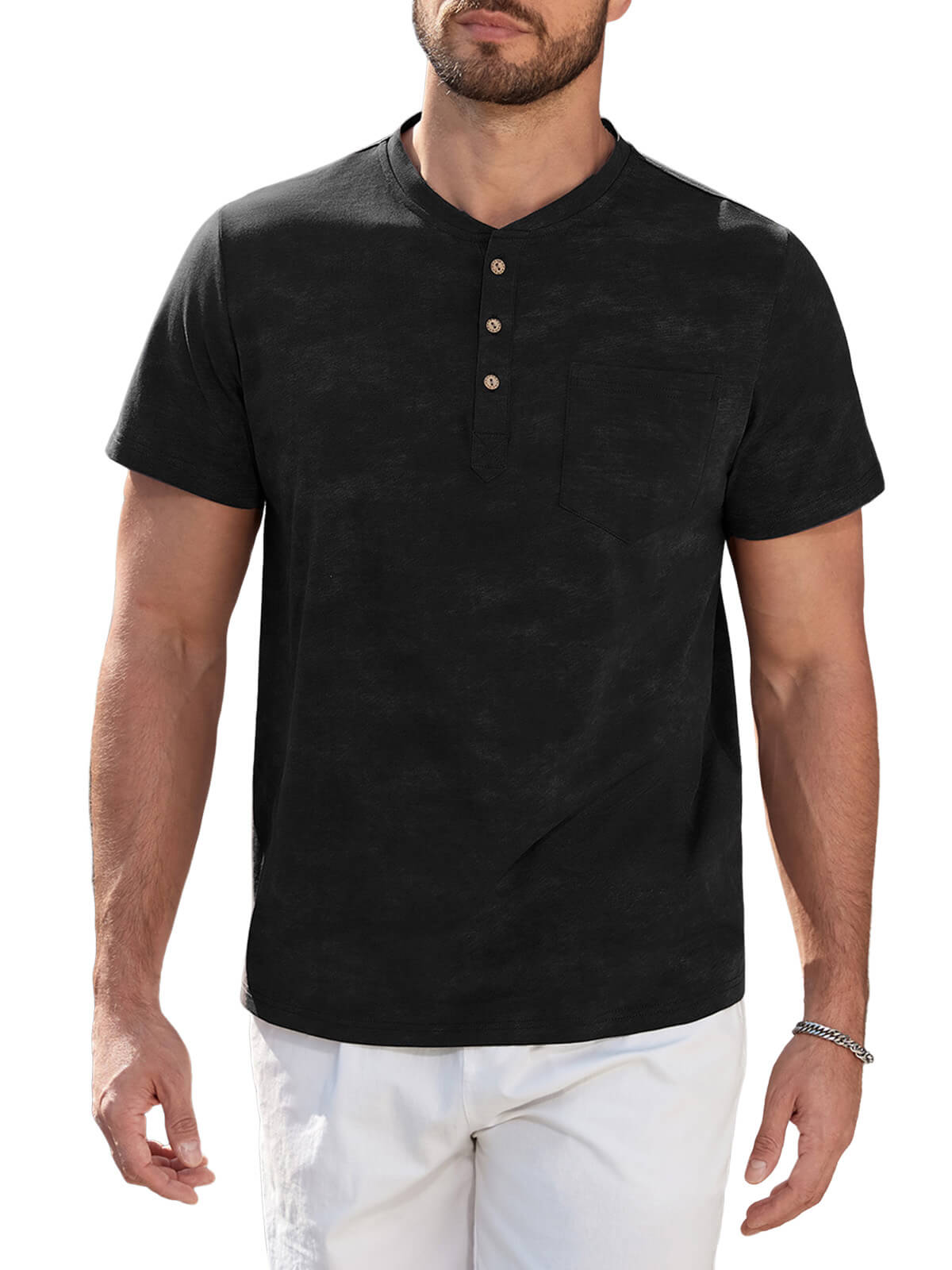 HEEKPEK Mens Henley Cotton T Shirt Button Tee with Pocket