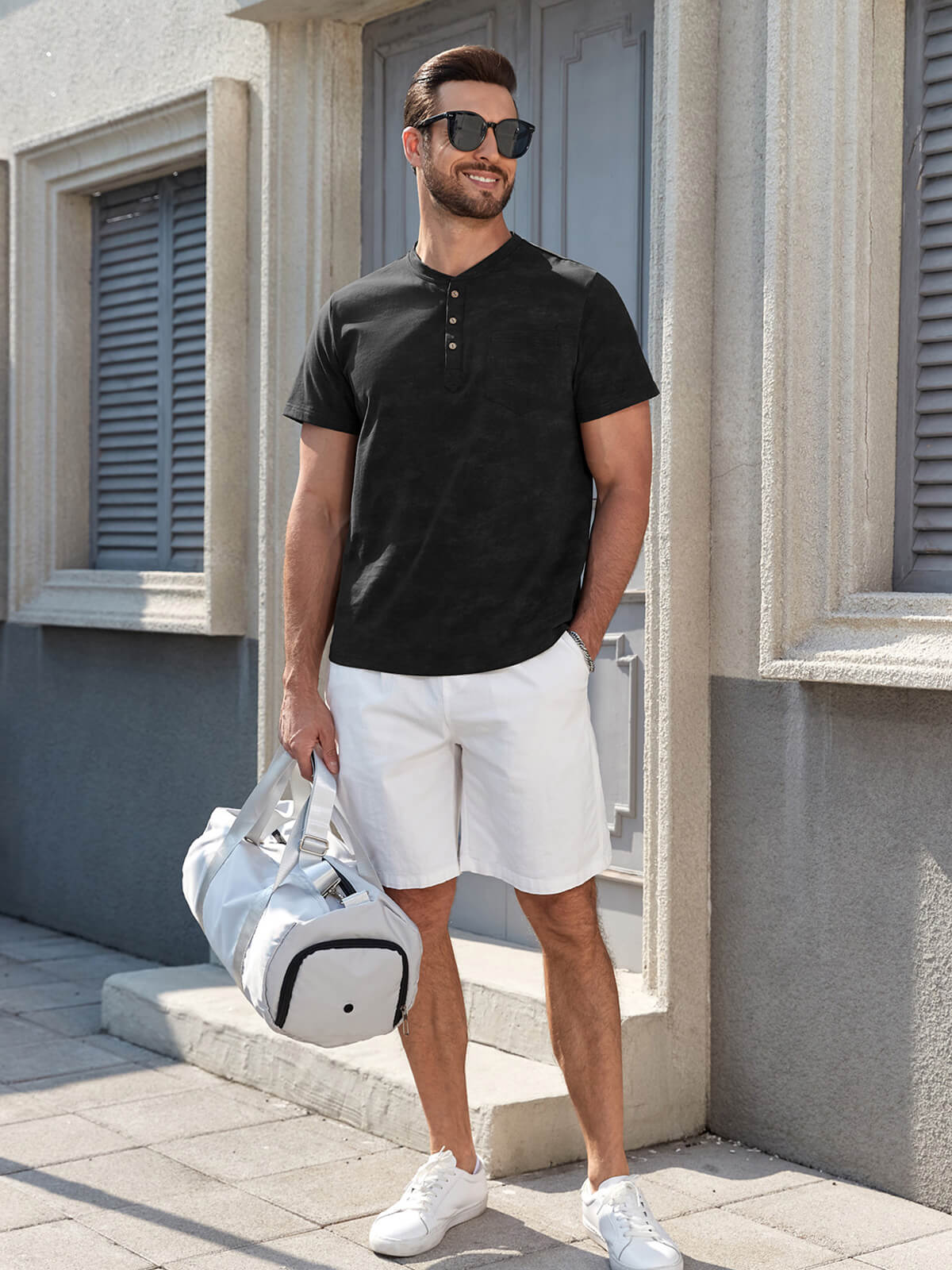 HEEKPEK Mens Henley Cotton T Shirt Button Tee with Pocket