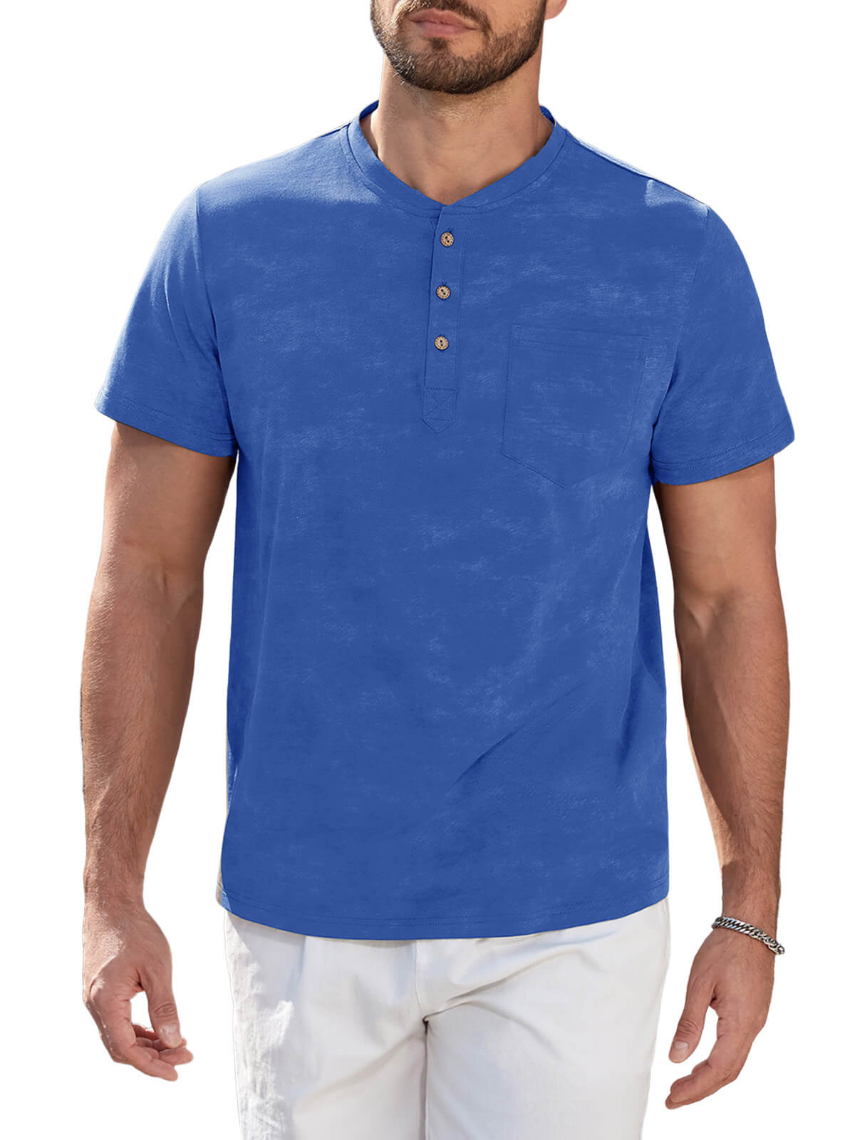 HEEKPEK Mens Henley Cotton T Shirt Button Tee with Pocket