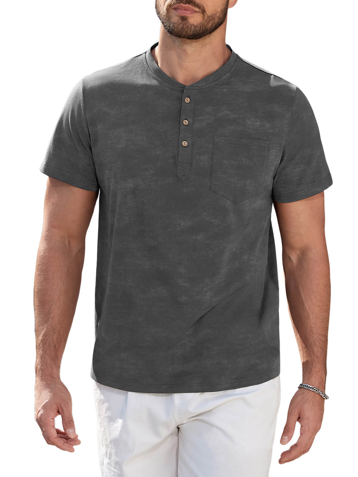 HEEKPEK Mens Henley Cotton T Shirt Button Tee with Pocket